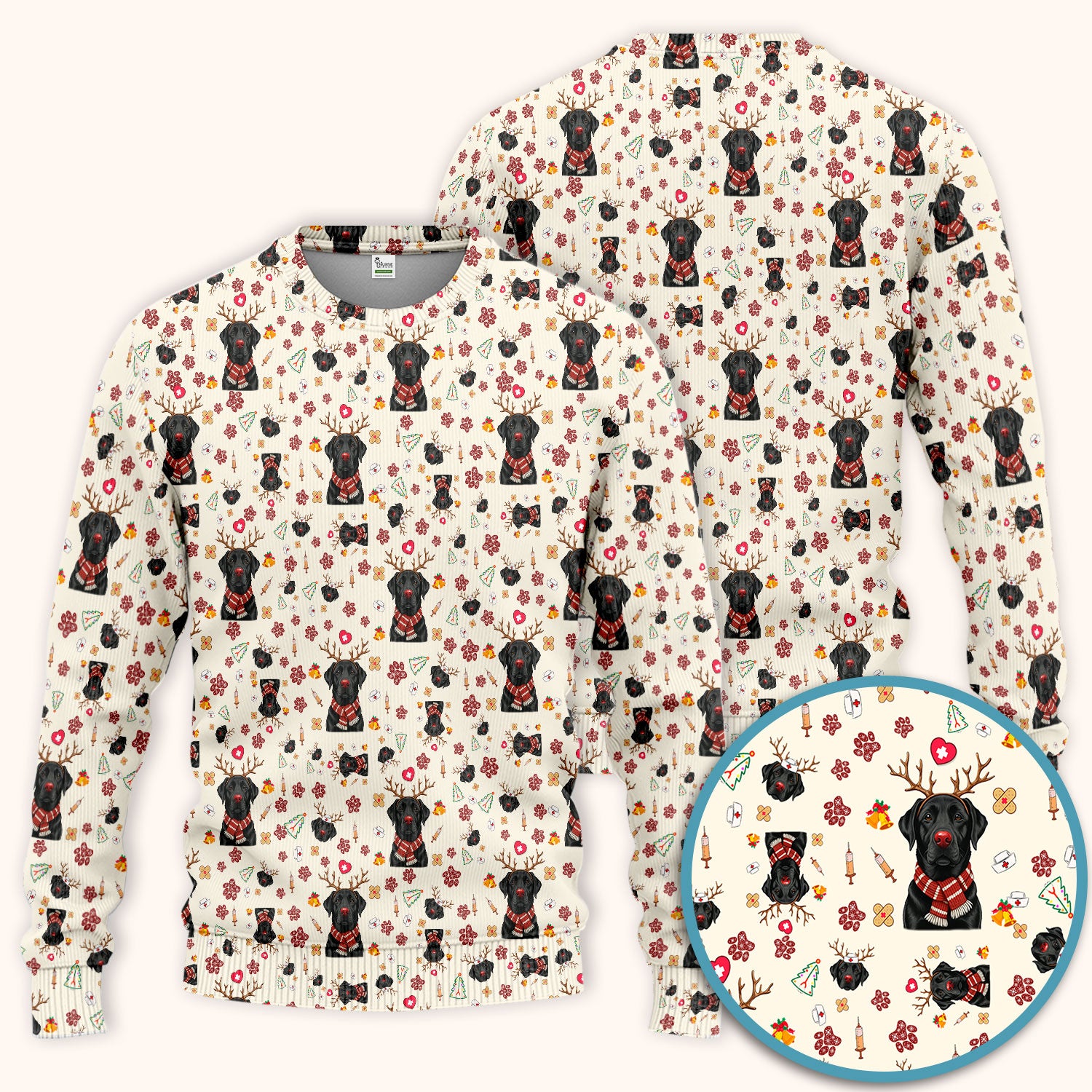 Black Lab Christmas Scrub Set - Funny Labrador Nursing Pants and V Neck Top - Cute Holiday Medical Uniform