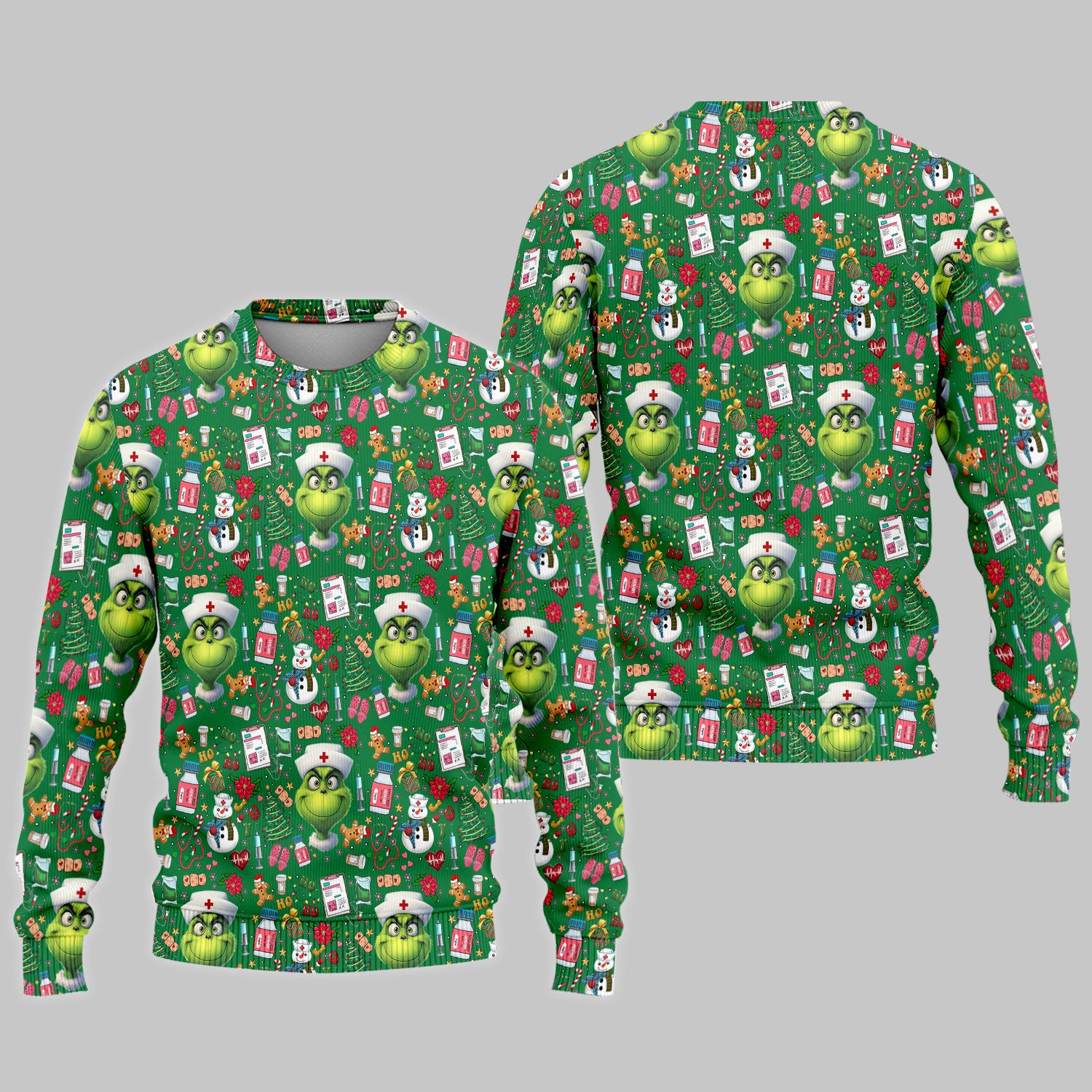 Merry Grinchmas Scrub Set for Women - Comfortable Nursing Pants - Christmas Medical Uniform - Holiday Ugly Sweater Gift for Her