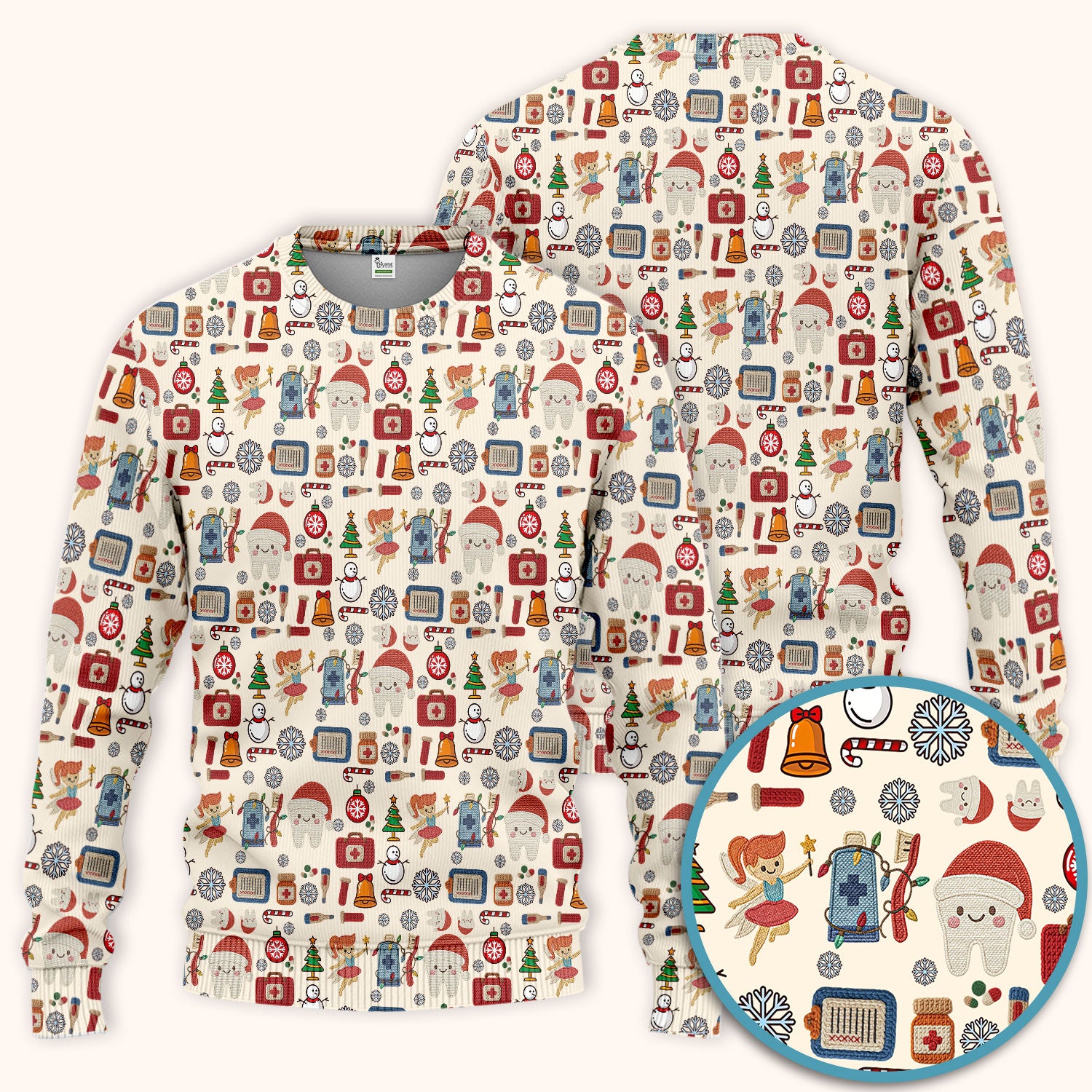 Christmas Dental Scrub Set - Cute Santa Tooth & Snowman Scrubs Pants and V Neck Top - Funny Holiday Gift for Dentists, Hygienists