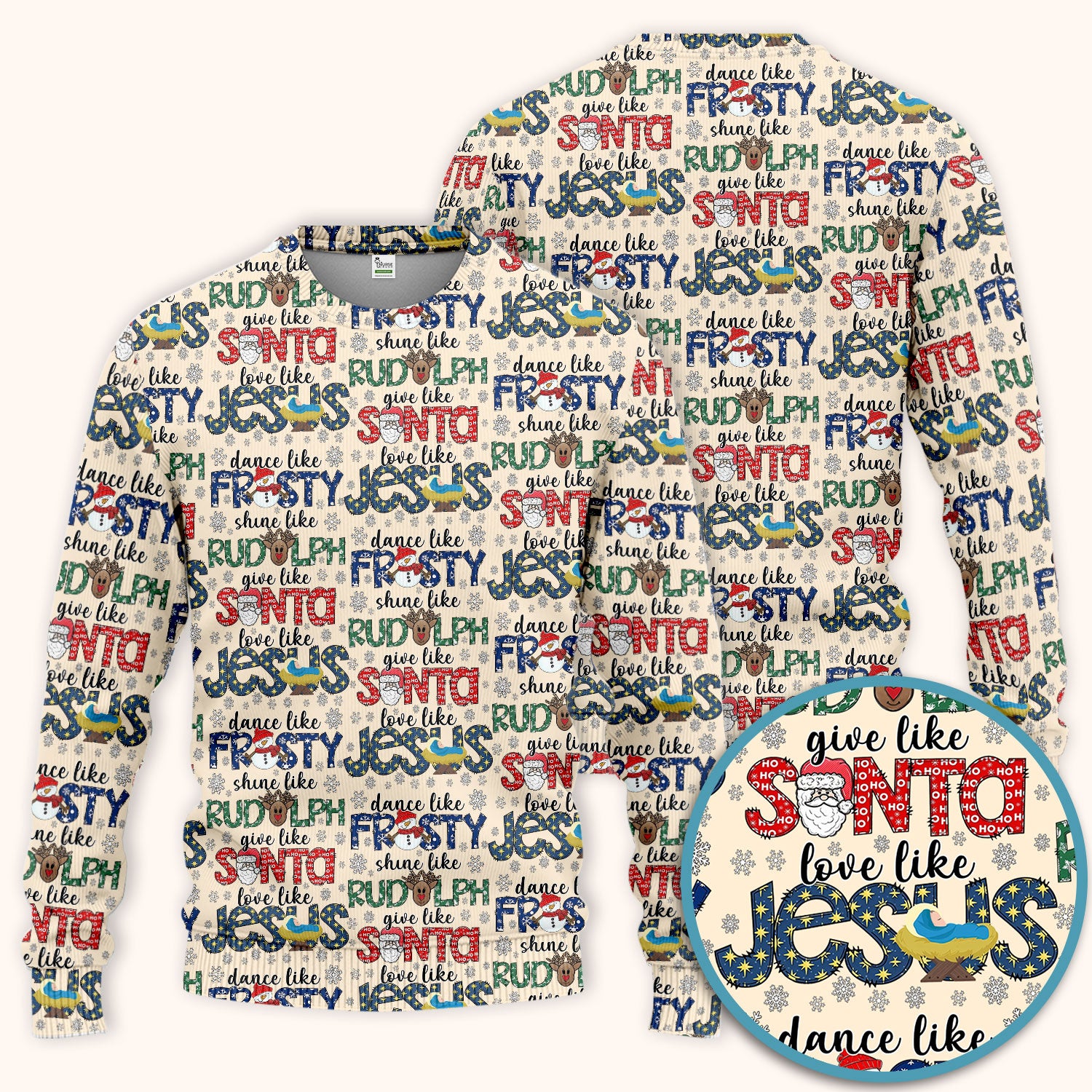 Christmas Rudolph  Women's Scrub Sets - Dance Like Frosty Shine Like Rudolph Give Like Santa Love Like Jesus - Holiday Med Uniform
