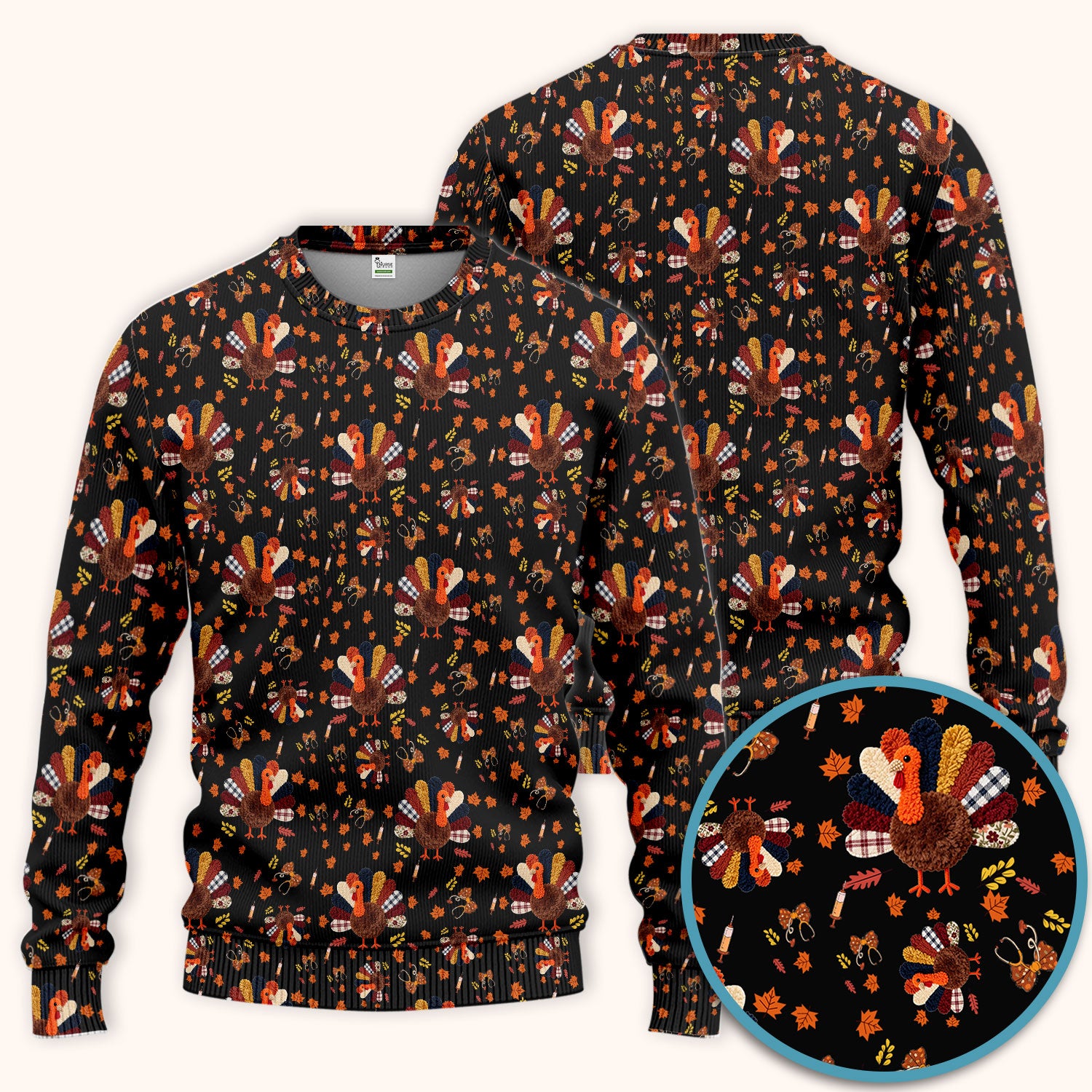 Thanksgiving Women's Scrub Sets - Funny Autumn Turkey Pants and V Neck Top - Breathable Fabrics Nursing Uniform