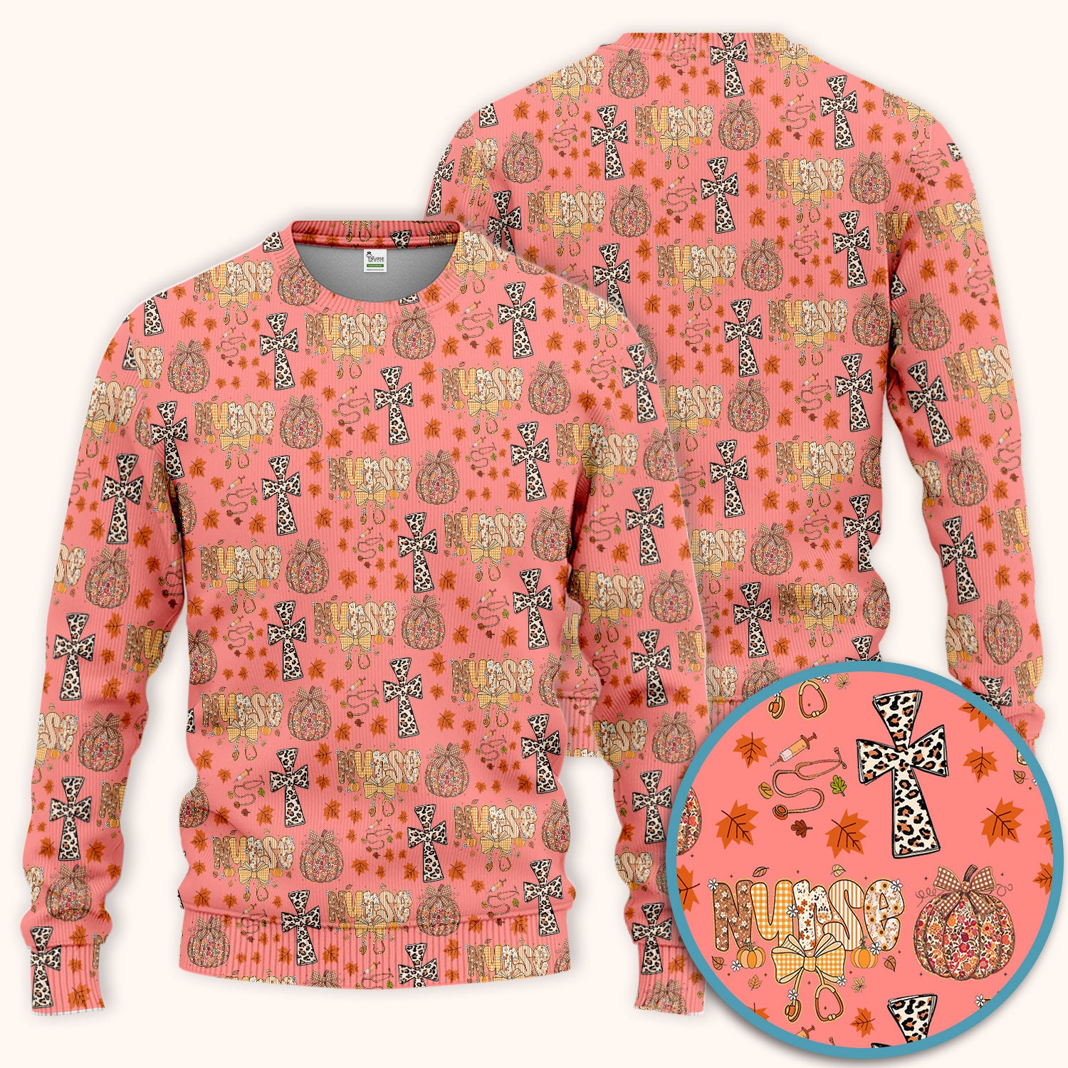 I Will Praise Him In Every Season - Boho Pumpkin Leopard Cross Fall Scrub Sets for Nurse - Thanksgiving Med Uniform for Women
