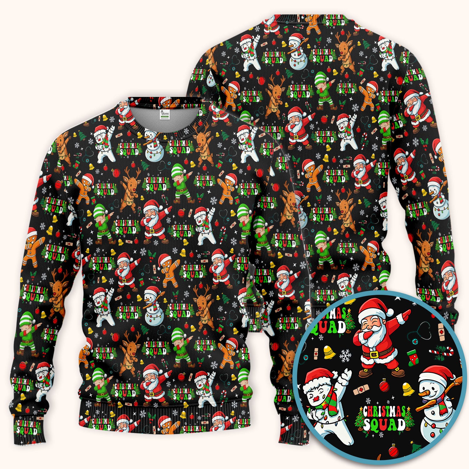 Christmas Squad Scrub Set - Funny Santa & Reindeer Pants and V Neck Top - Cute Holiday Medical Uniform for Nurses, Doctors & Vet Techs