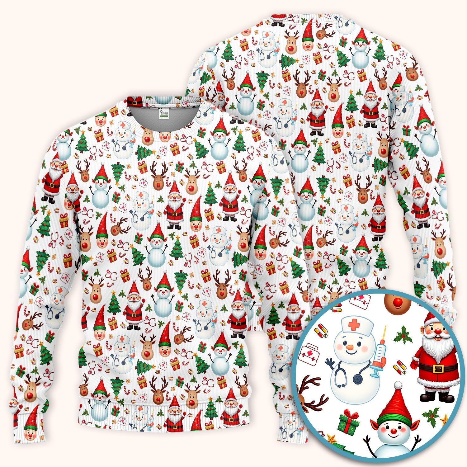 Christmas Scrub Set for Nurses - Cute Snowman Reindeer Santa Pattern - Holiday Medical Uniform RN CNA LPN Gift