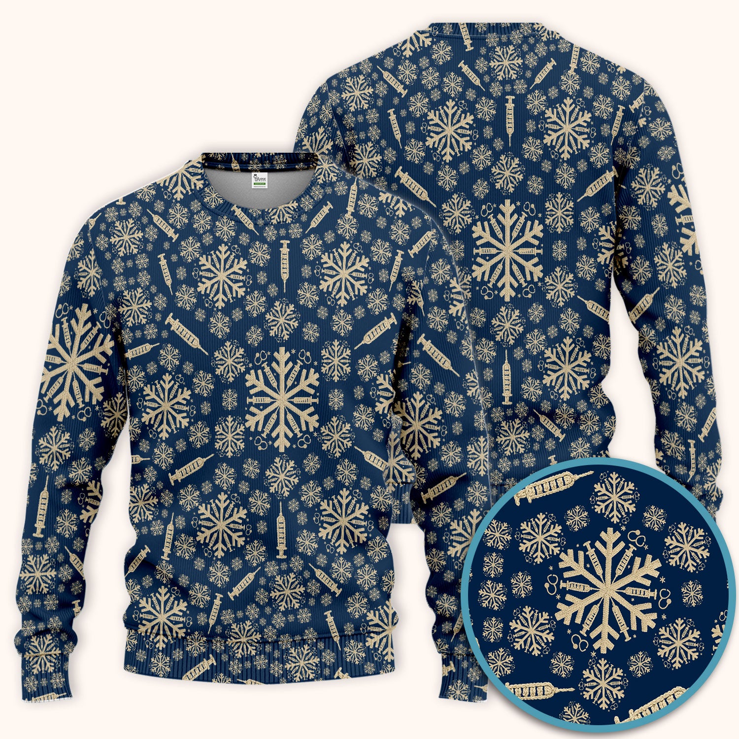 Snowflake Syringe Scrubs Pants and V Neck Top for Women - Winter Snow Medical Set - Funny Christmas Gift for Nurse