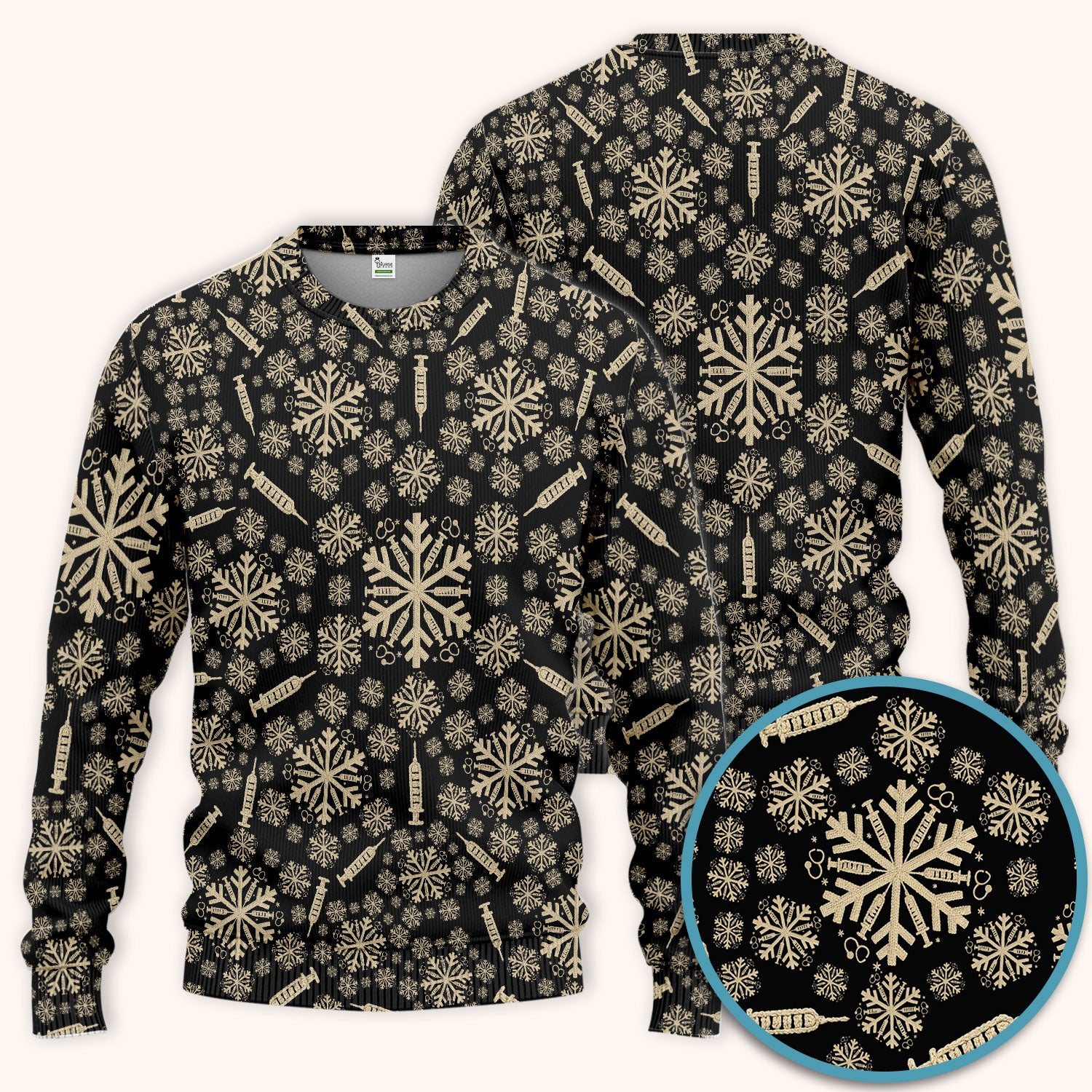 Snowflake Syringe Scrubs Pants and V Neck Top for Women - Winter Snow Medical Set - Funny Christmas Gift for Nurse