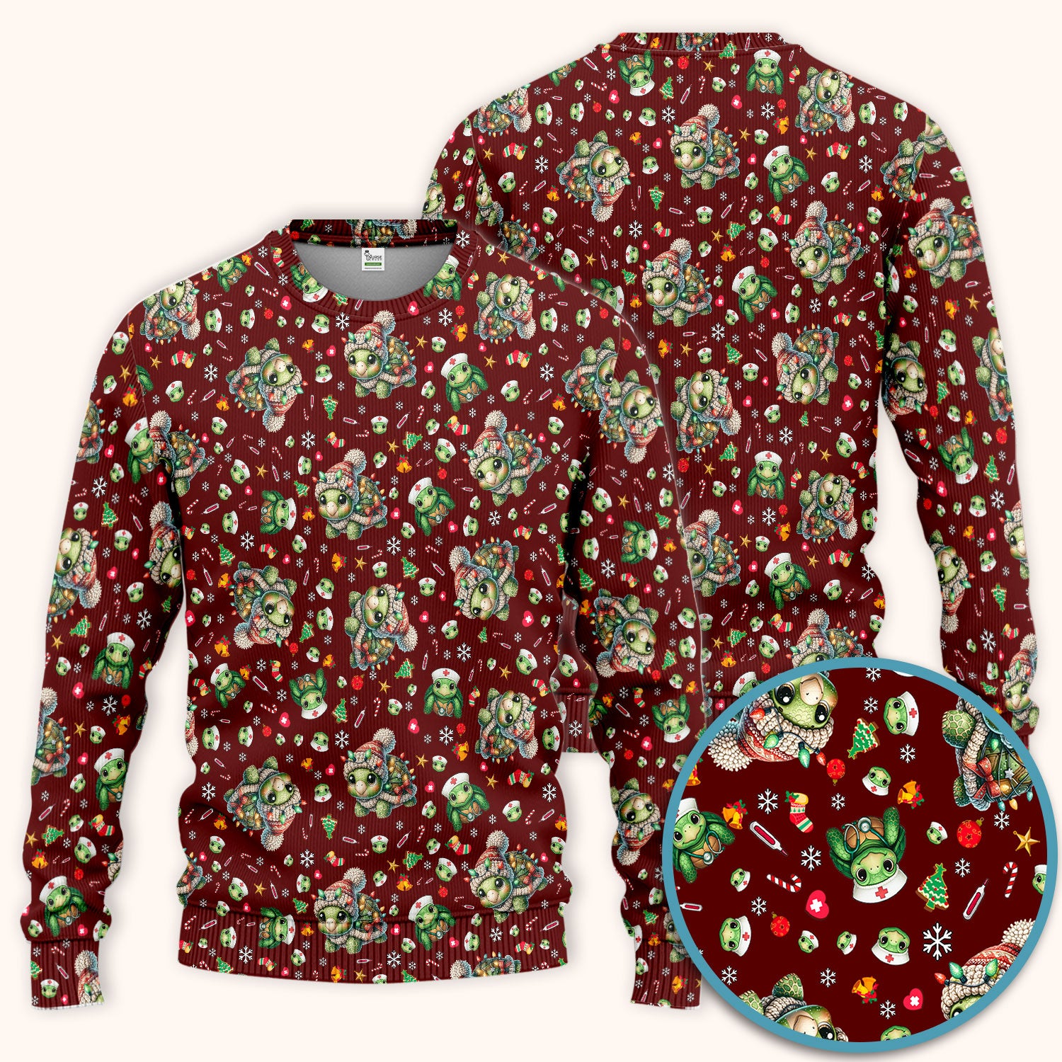 Christmas Turtle Scrub Set - Cute Funny Nurse Pants and V Neck Top - Holiday Medical Uniform for Women