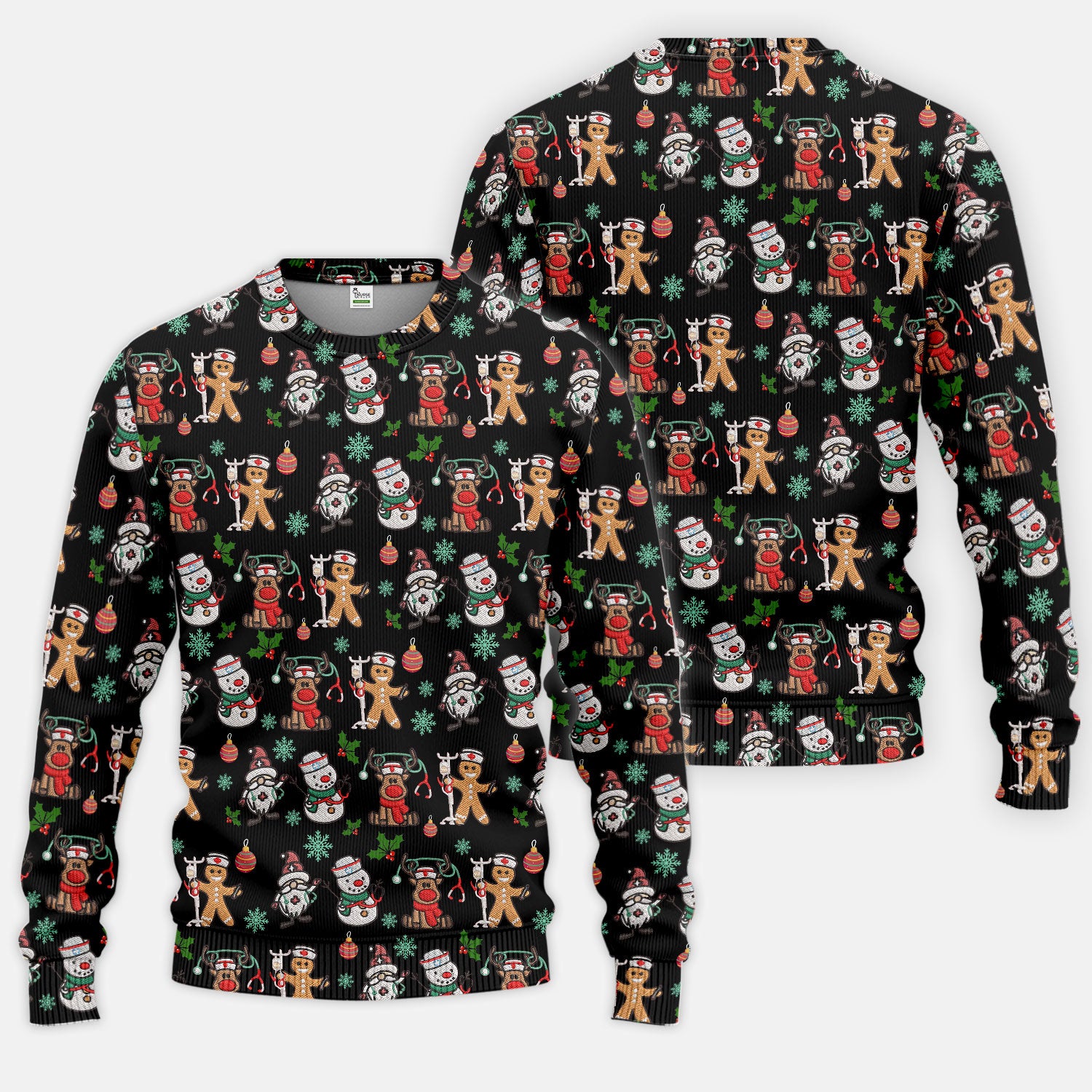 Christmas Gingerbread Scrubs Set for Women - Comfortable Scrubs for Nurses - Reindeer Santa Pants and V Neck Top