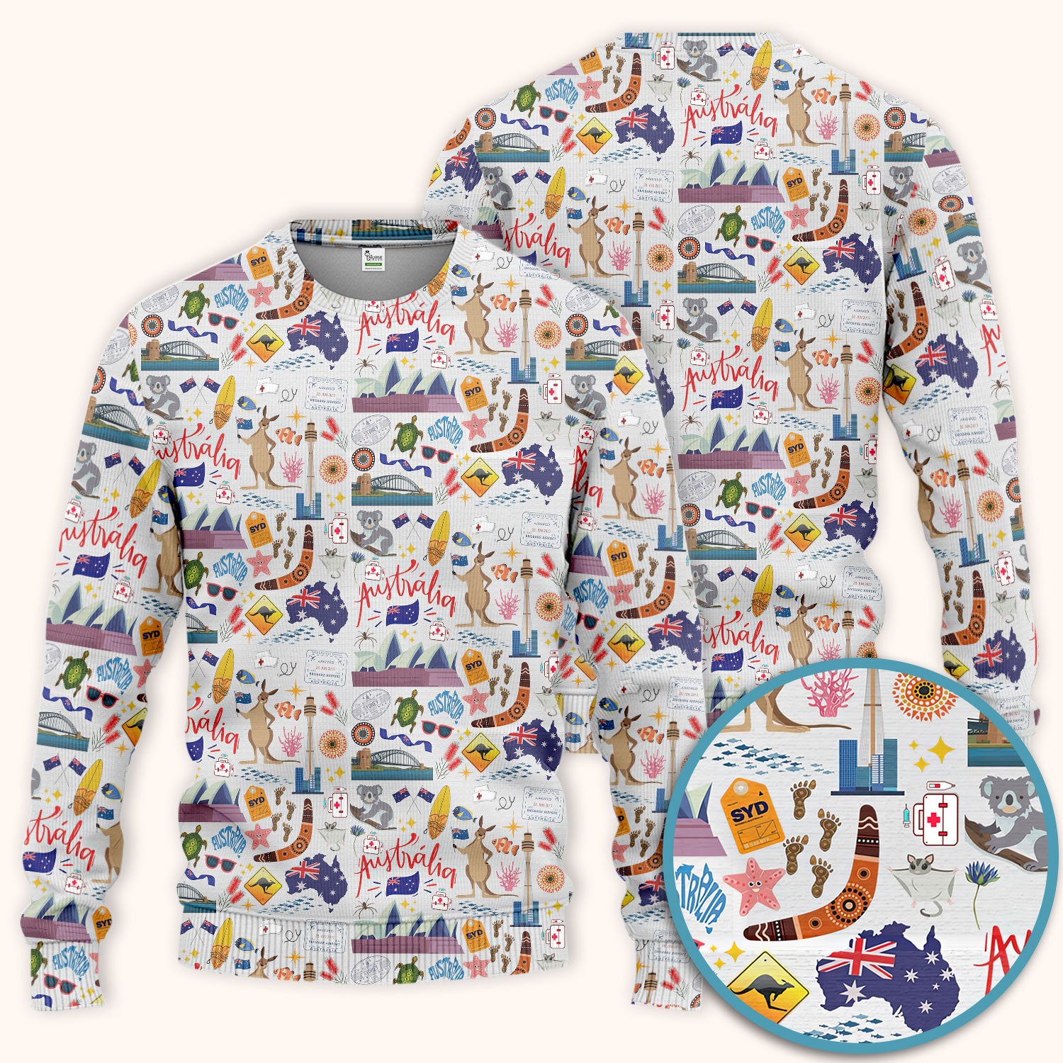 Australia Scrub Sets for Women - Aussie Comfortable Scrub Pants and V Neck Top - Kangaroo Koala Opera House - Travel Medical Uniform Gift