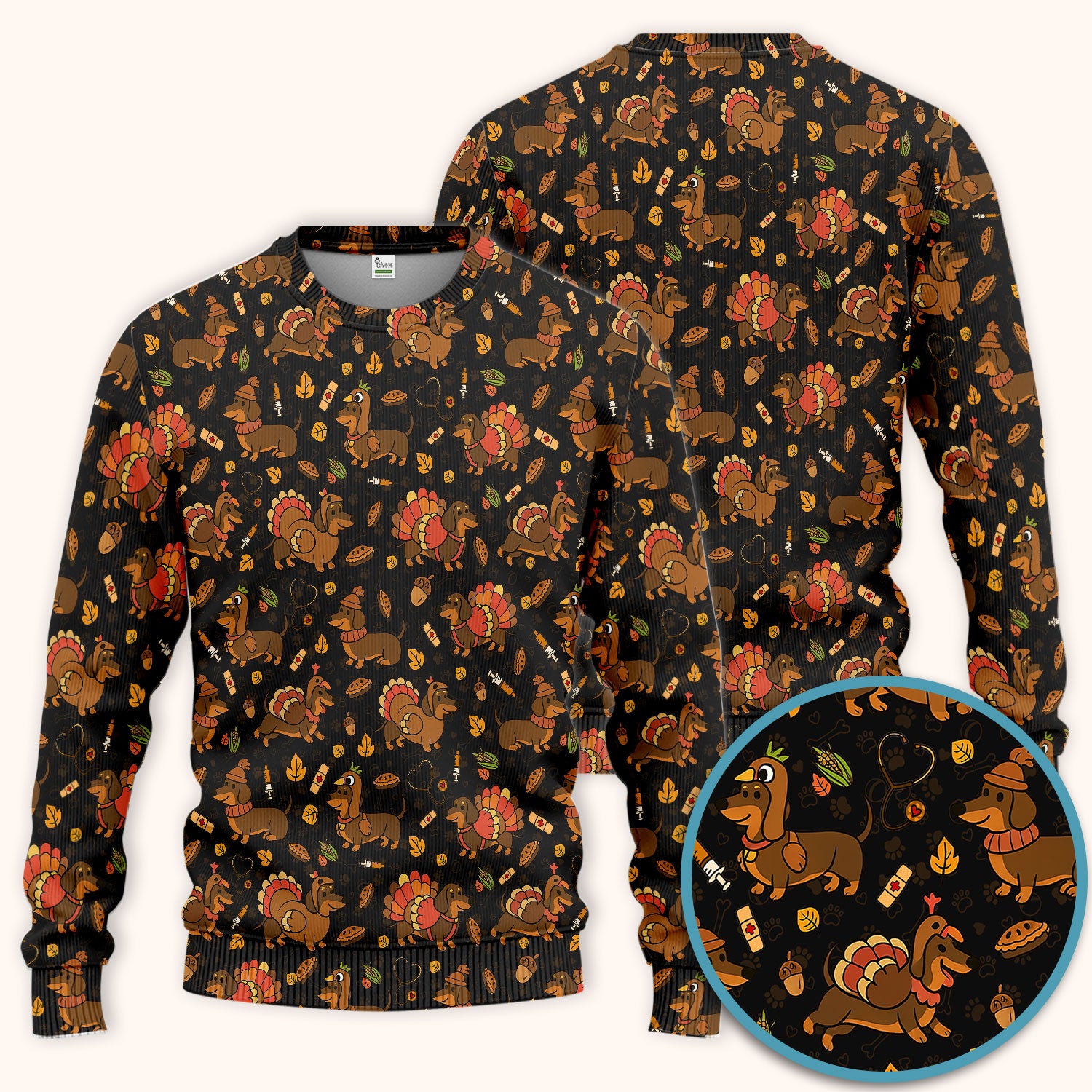 Thanksgiving Dachshund Scrubs Set - Cute Dog Turkey Medical Uniform for Nurses - Funny Holiday Gift for RN CNA LPN