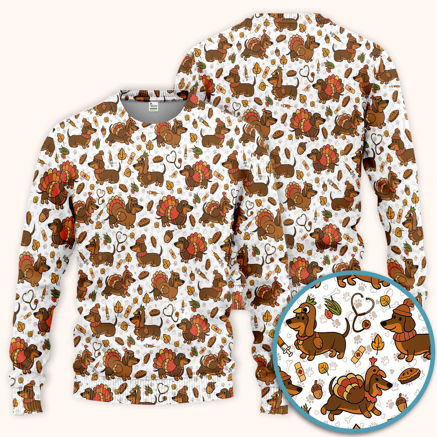 Thanksgiving Dachshund Scrubs Set - Cute Dog Turkey Medical Uniform for Nurses - Funny Holiday Gift for RN CNA LPN