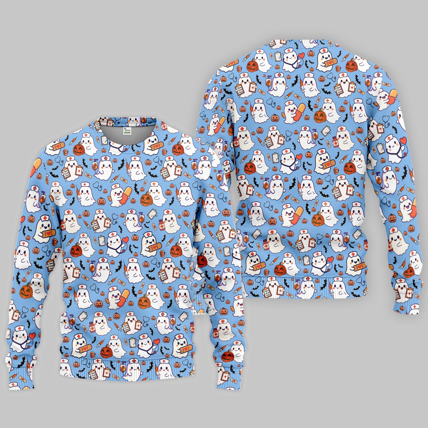 Halloween Women's Scrub Sets - Comfortable Scrubs for Nurses - Pumpkin Ghost Scrub Pants and V Neck Top - Breathable Med Uniform