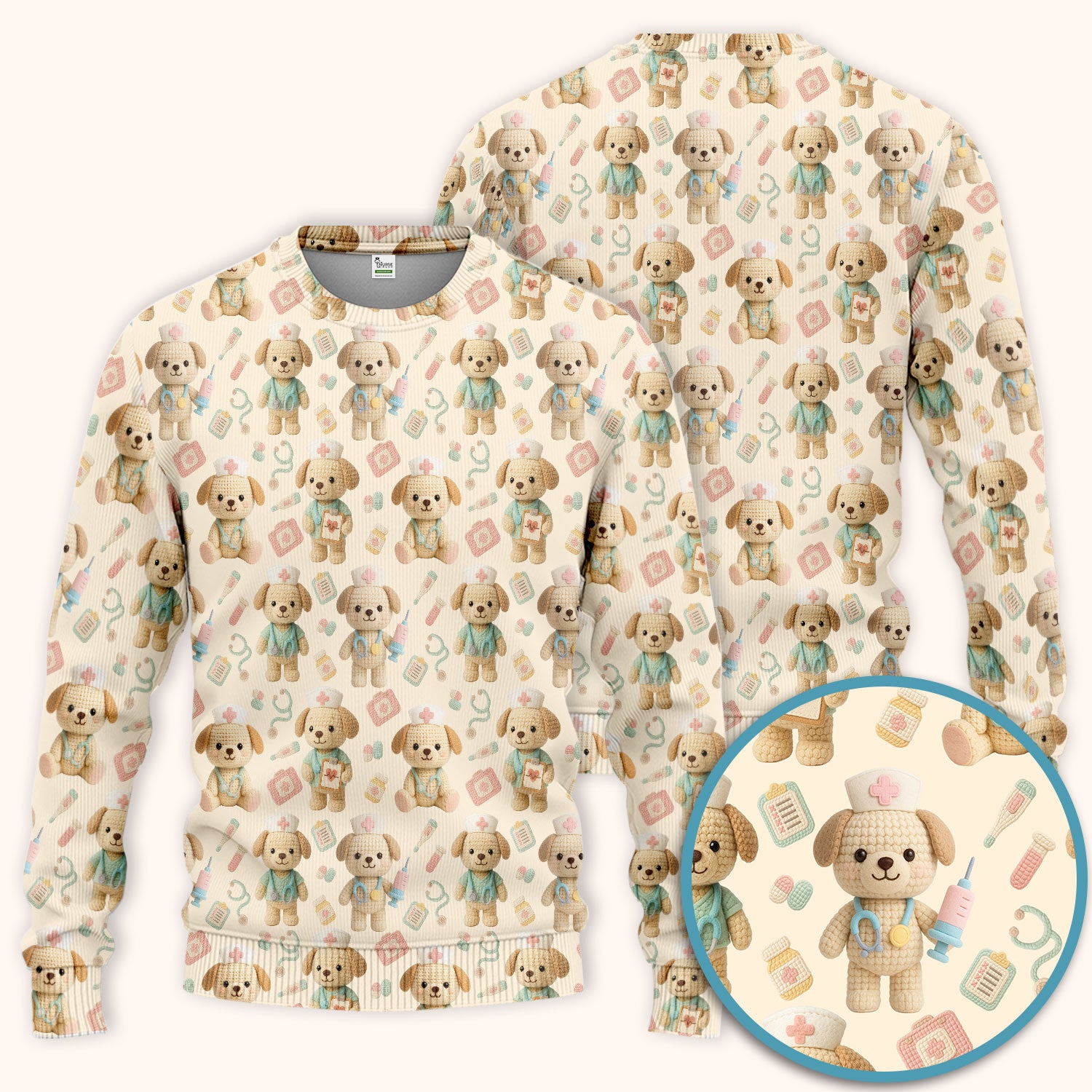 Cute Labrador Scrub Set for Nurse - Pastel Crochet Dog Scrubs Pants and V Neck Top - Adorable Puppy Med Uniform Gift for Women