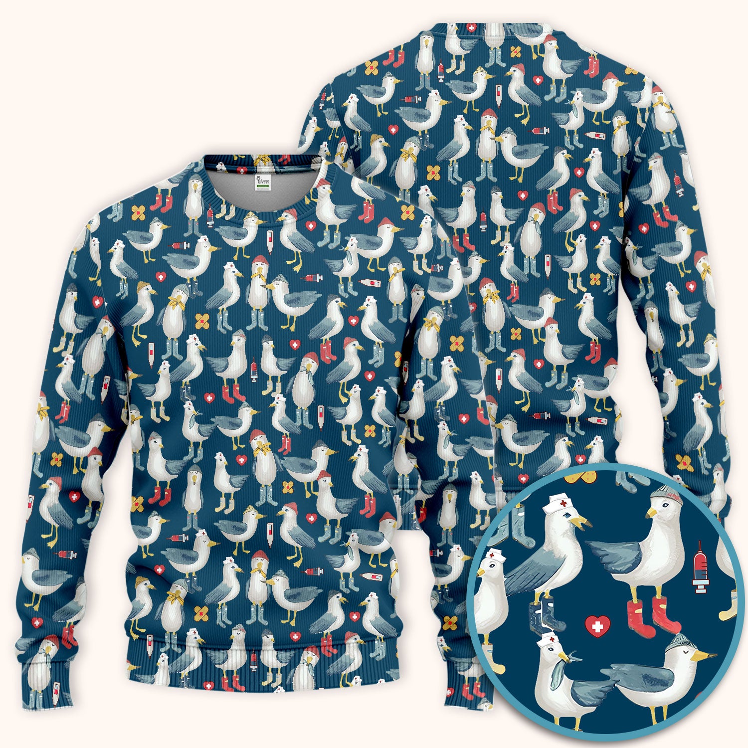 Seagull Scrub Set for Nurses - Adorable Birds Medical Uniform - Funny Scrubs Pants and V Neck Top for RN CNA LPN
