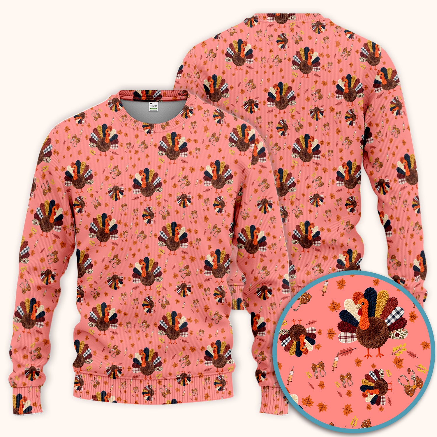 Thanksgiving Women's Scrub Sets - Funny Autumn Turkey Pants and V Neck Top - Breathable Fabrics Nursing Uniform