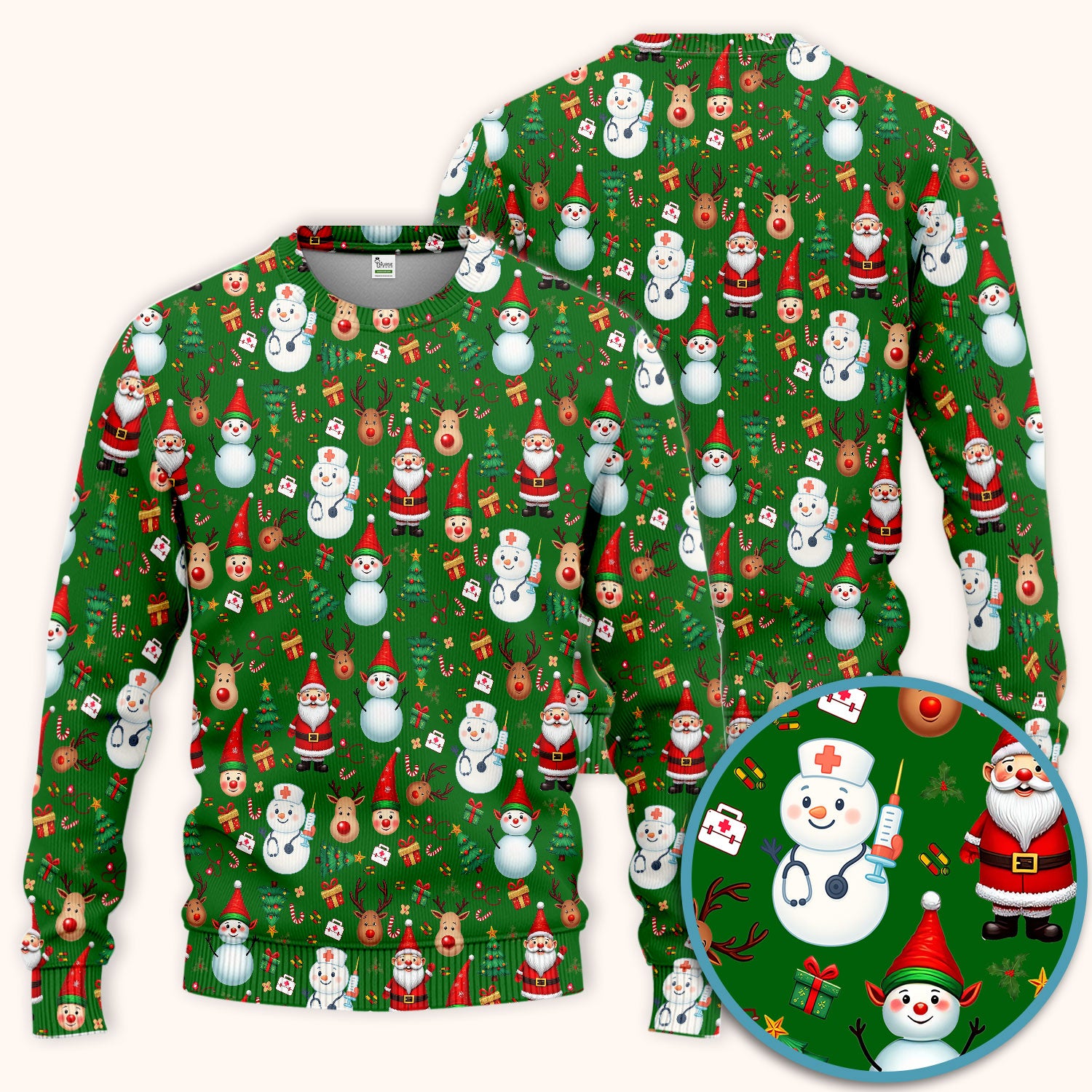 Christmas Nurse Scrub Set - Cute Snowman Santa Reindeer Pattern Medical Uniform - Festive Holiday Scrubs Pants and V Neck Top