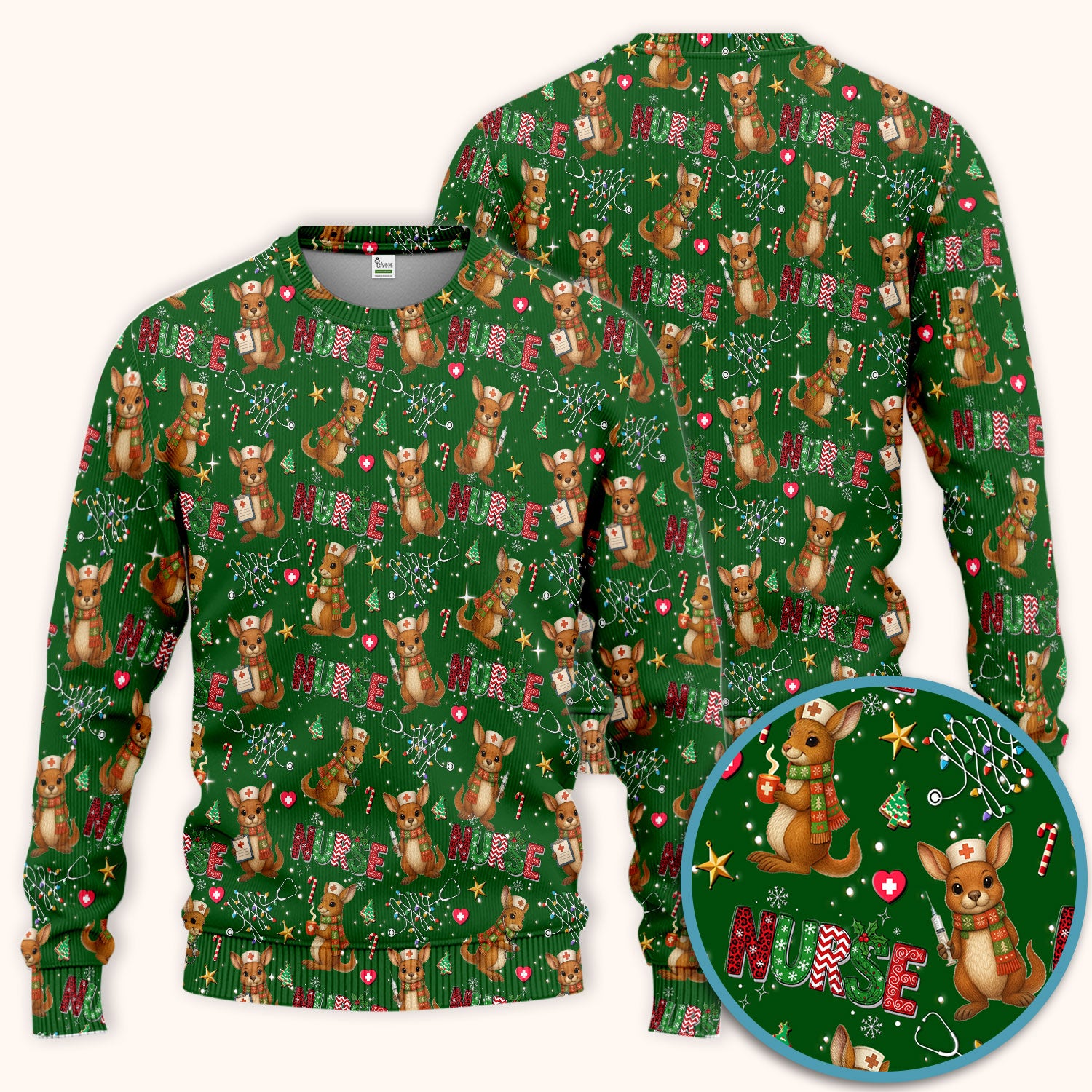 Christmas Kangaroo Nurse Scrub Set - Cute Aussie Holiday Medical Uniform - Funny Xmas Gift for Women