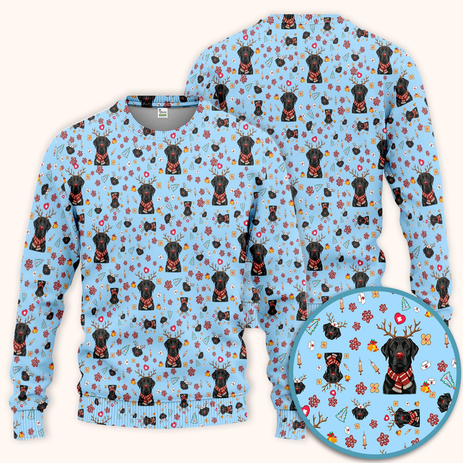 Black Lab Christmas Scrub Set - Funny Labrador Nursing Pants and V Neck Top - Cute Holiday Medical Uniform