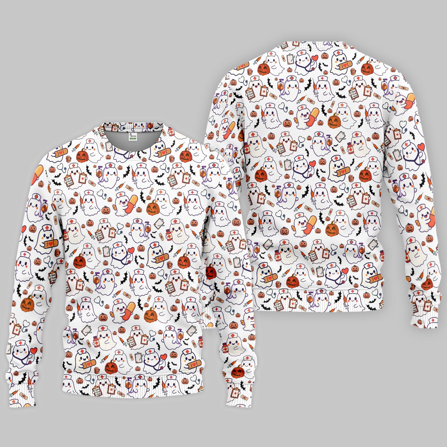 Women's Scrub Sets Halloween Gift - Comfortable Scrubs for Nurses - Pumpkin Ghost Scrub Pants and V Neck Top