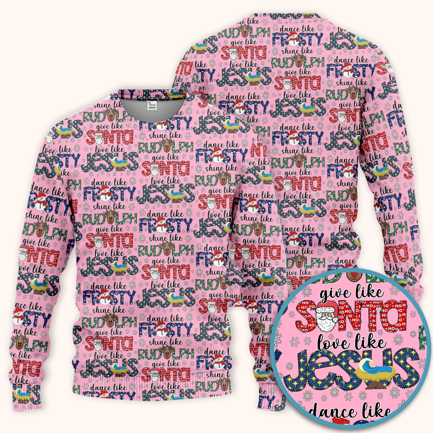 Christmas Rudolph  Women's Scrub Sets - Dance Like Frosty Shine Like Rudolph Give Like Santa Love Like Jesus - Holiday Med Uniform