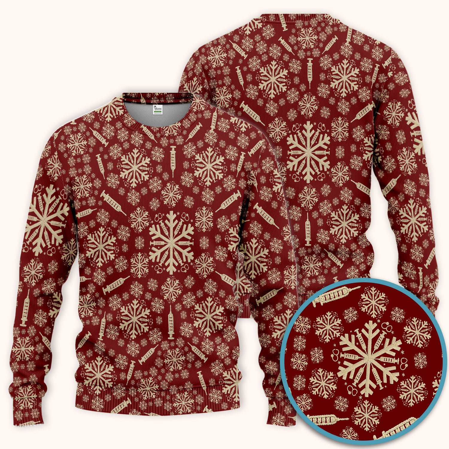 Snowflake Syringe Scrubs Pants and V Neck Top for Women - Winter Snow Medical Set - Funny Christmas Gift for Nurse
