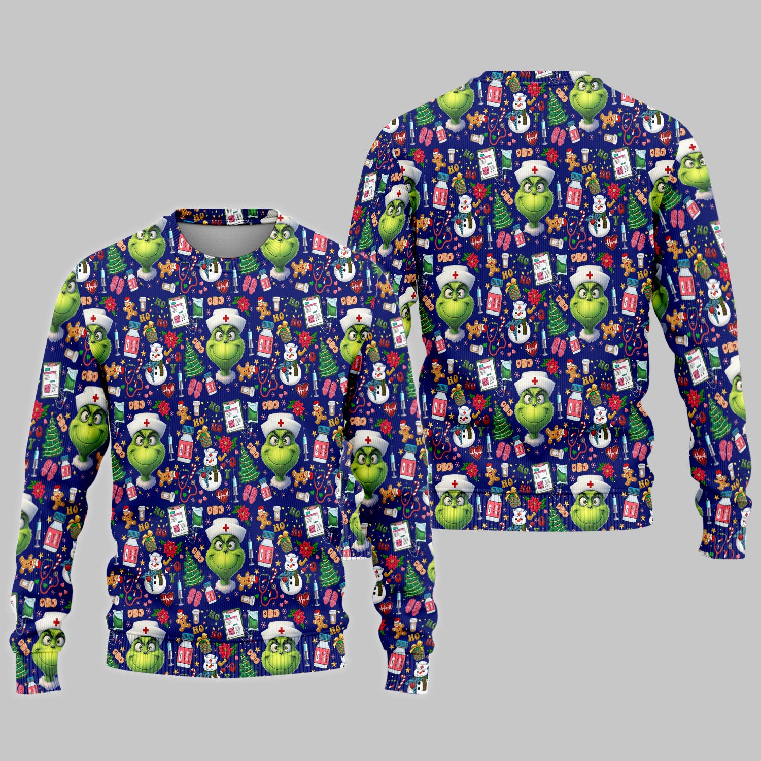 Funny Grinch Scrub Set for Women - Christmas Medical Uniform Top and Pants - Holiday Ugly Sweater Comfortable Nursing Outfit