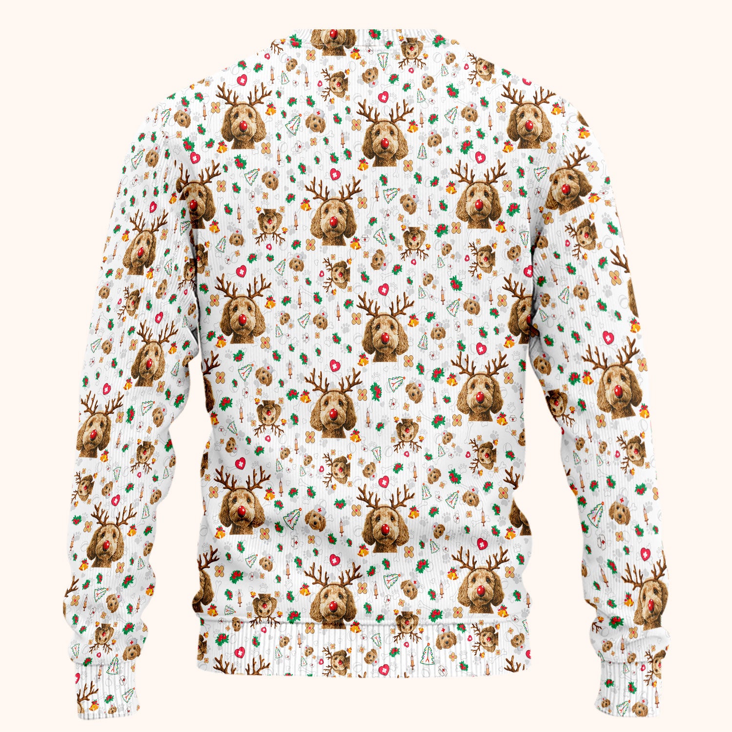 Labradoodle Reindeer Christmas Scrub Set - Funny Dog Nurse Pants and V Neck Top - Cute Holiday Medical Uniform