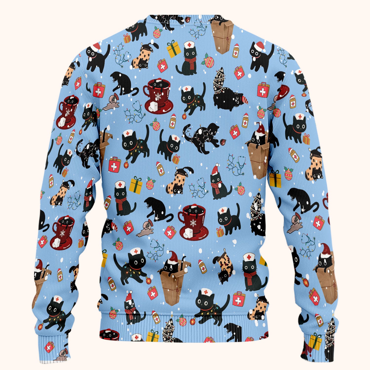 Funny Cat Scrub Sets for Women - Christmas Black Cats Pants and V Neck Top - Breathable Fabrics Nursing Uniform