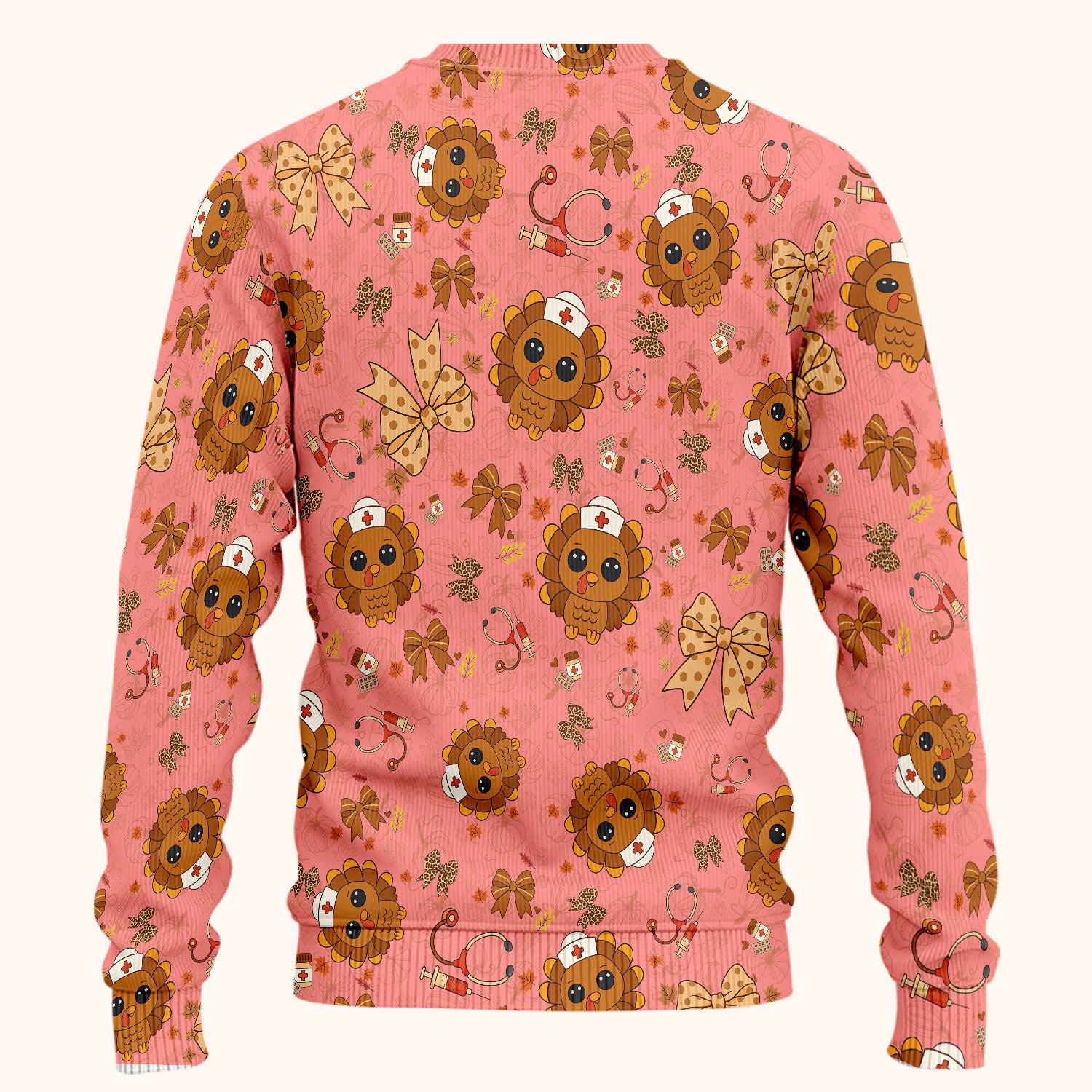 Thanksgiving Turkey Nurse Scrub Set for Women - Cute Fall Leaves and Bow Scrub Pants and V Neck Top - Autumn Medical Uniform