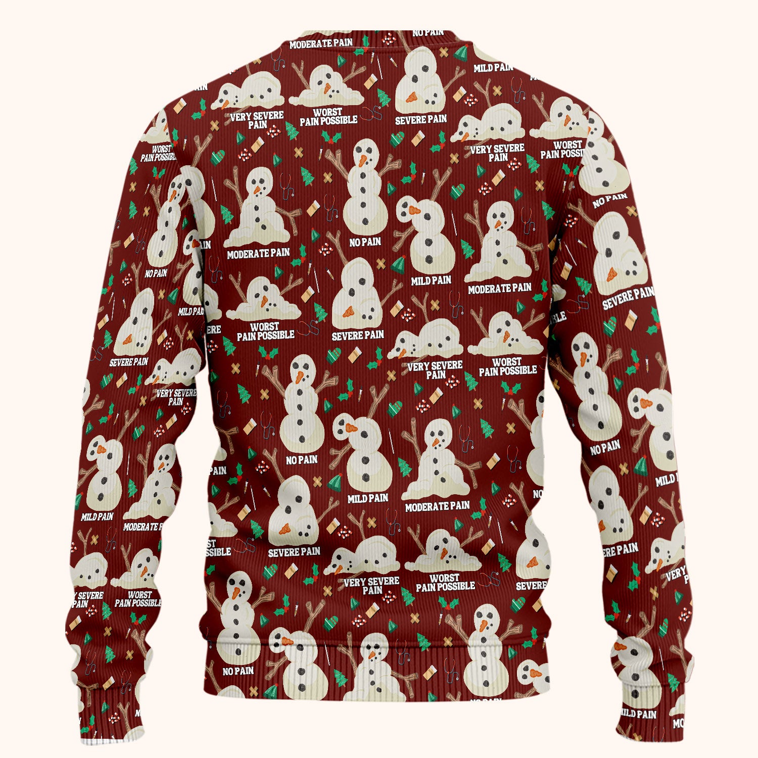 Funny Snowman Pain Scale Scrub Set for Nurse - Christmas Medical Pants and V Neck Top for Women RN LPN CNA