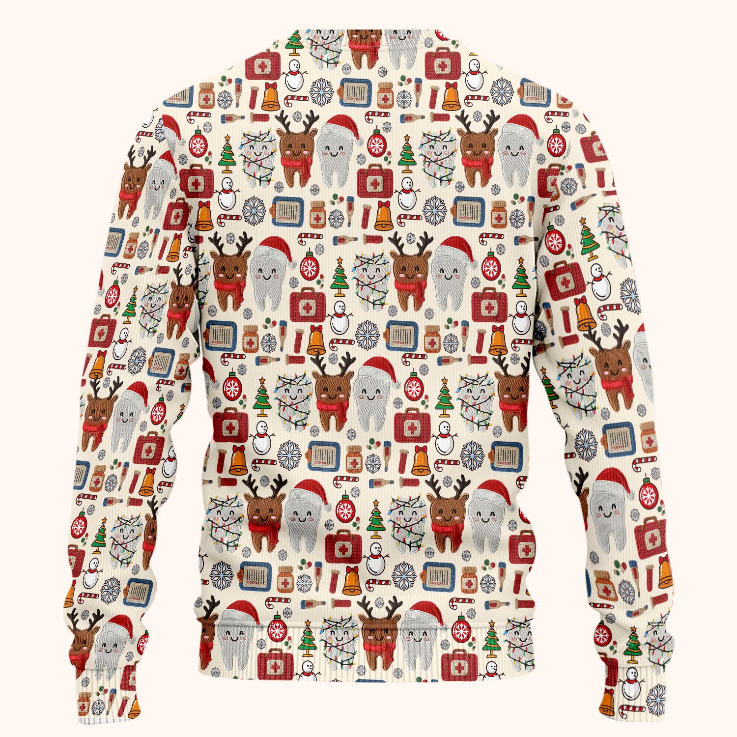 Christmas Dental Scrub Set - Cute Santa & Reindeer Tooth Pants and V Neck Top - Funny Gift for Dentists, Hygienists, Nurses