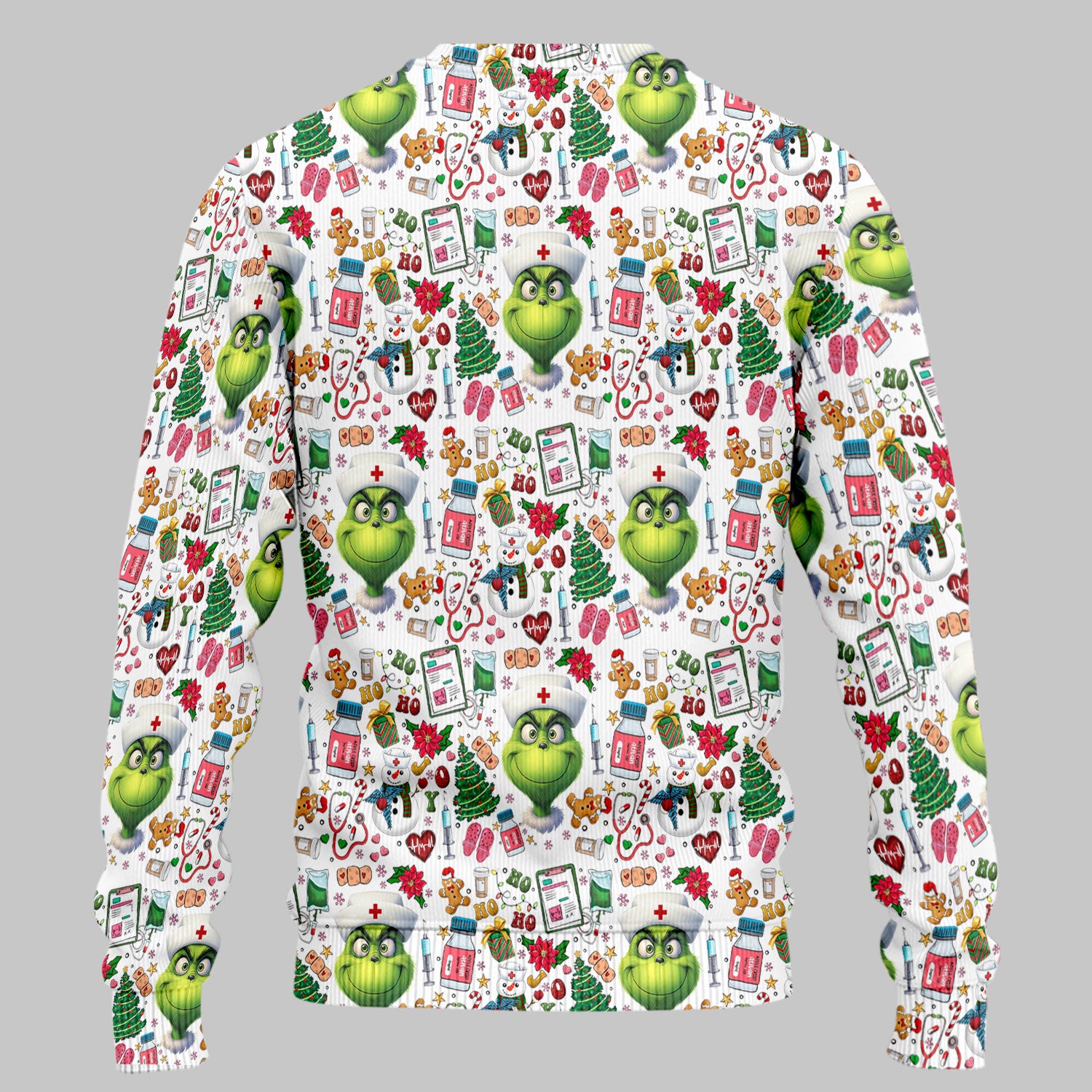 Funny Grinch Scrub Set for Women - Christmas Medical Uniform Top and Pants - Holiday Ugly Sweater Comfortable Nursing Outfit