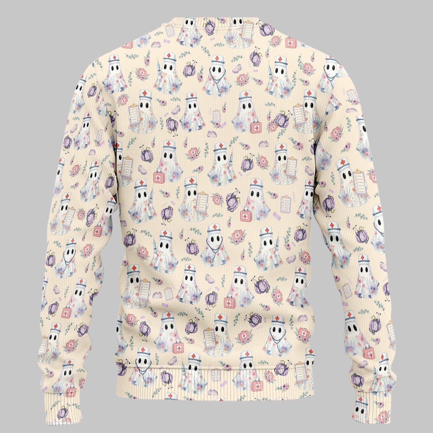 Ghost Nurse Medical Uniform - Cute Boo Halloween Scrub Set - Purple Pumpkin Scrub Pants - Funny Halloween Sweatshirts