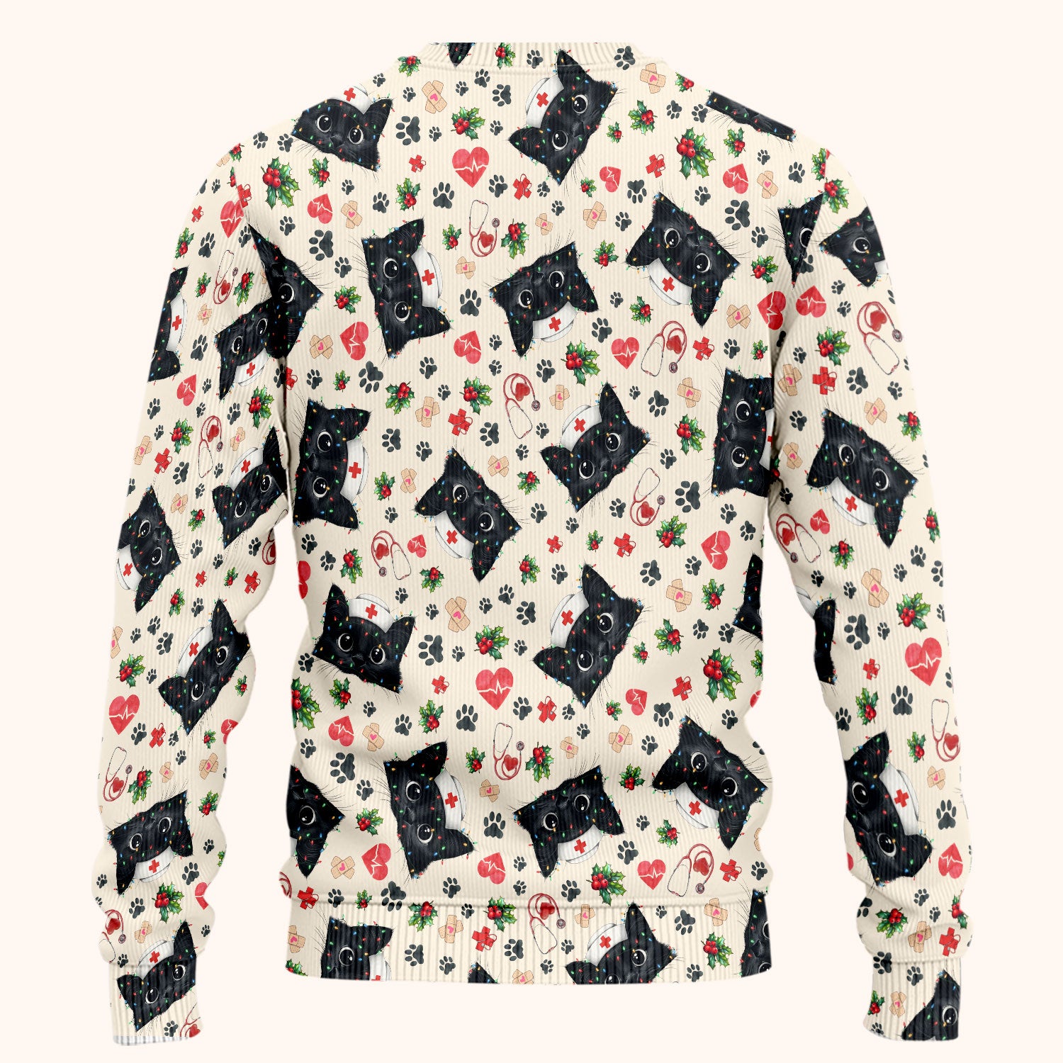 Funny Cats Scrub Set for Nurses - Black Kittens Christmas Scrubs Pants and V Neck Top - Jolly Medical Uniform Gift for RN CNA LPN