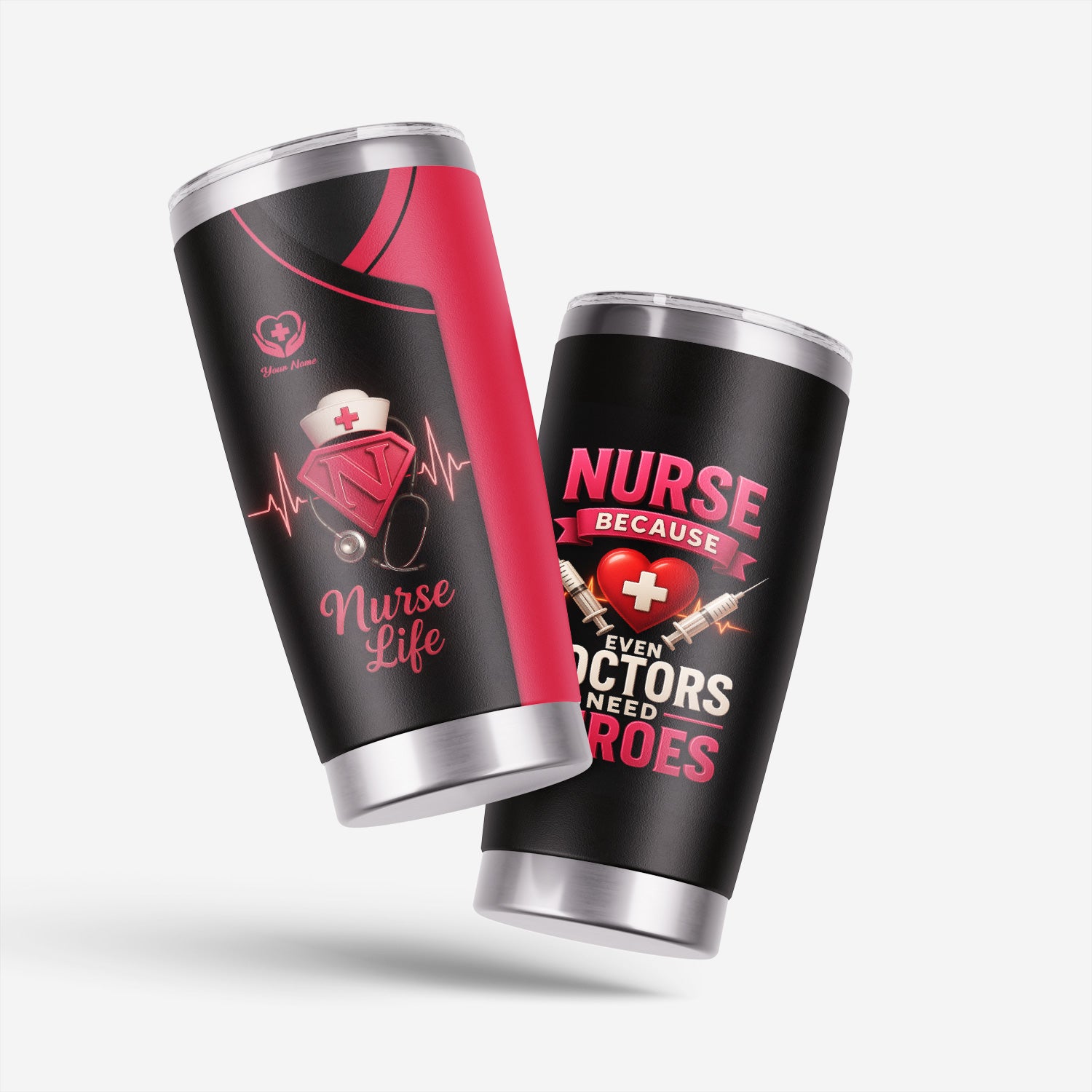 Nurse Superhero Tumbler - Personalized Nurse Life Gift with Stethoscope & Heartbeat Design - Custom Stainless Travel Cup for RN, LPN, CNALPN, CNA