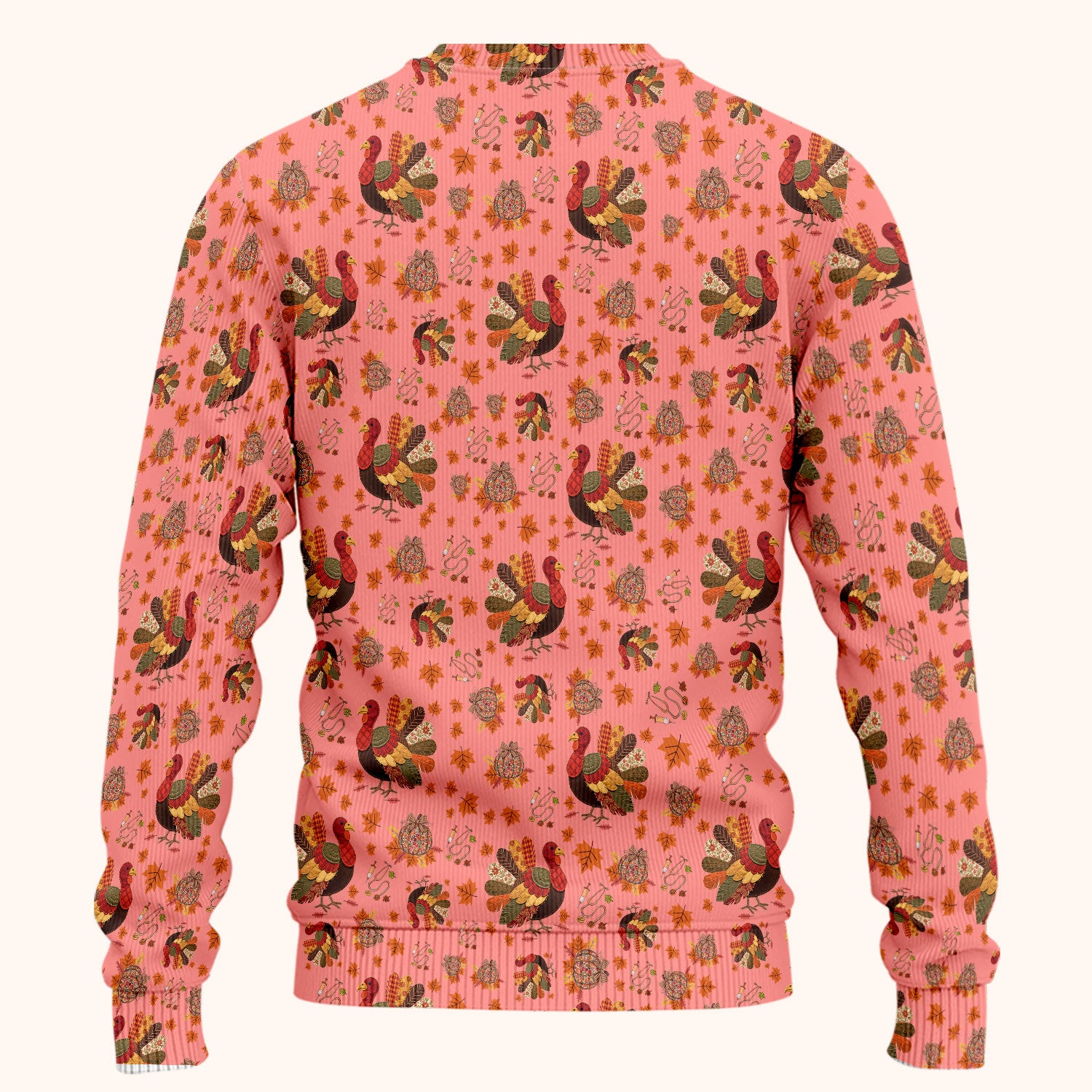 Thanksgiving Turkey Nurse Scrub Sets for Women - Fall Leaves Scrub Pants and V Neck Top - Autumn Nursing Uniform
