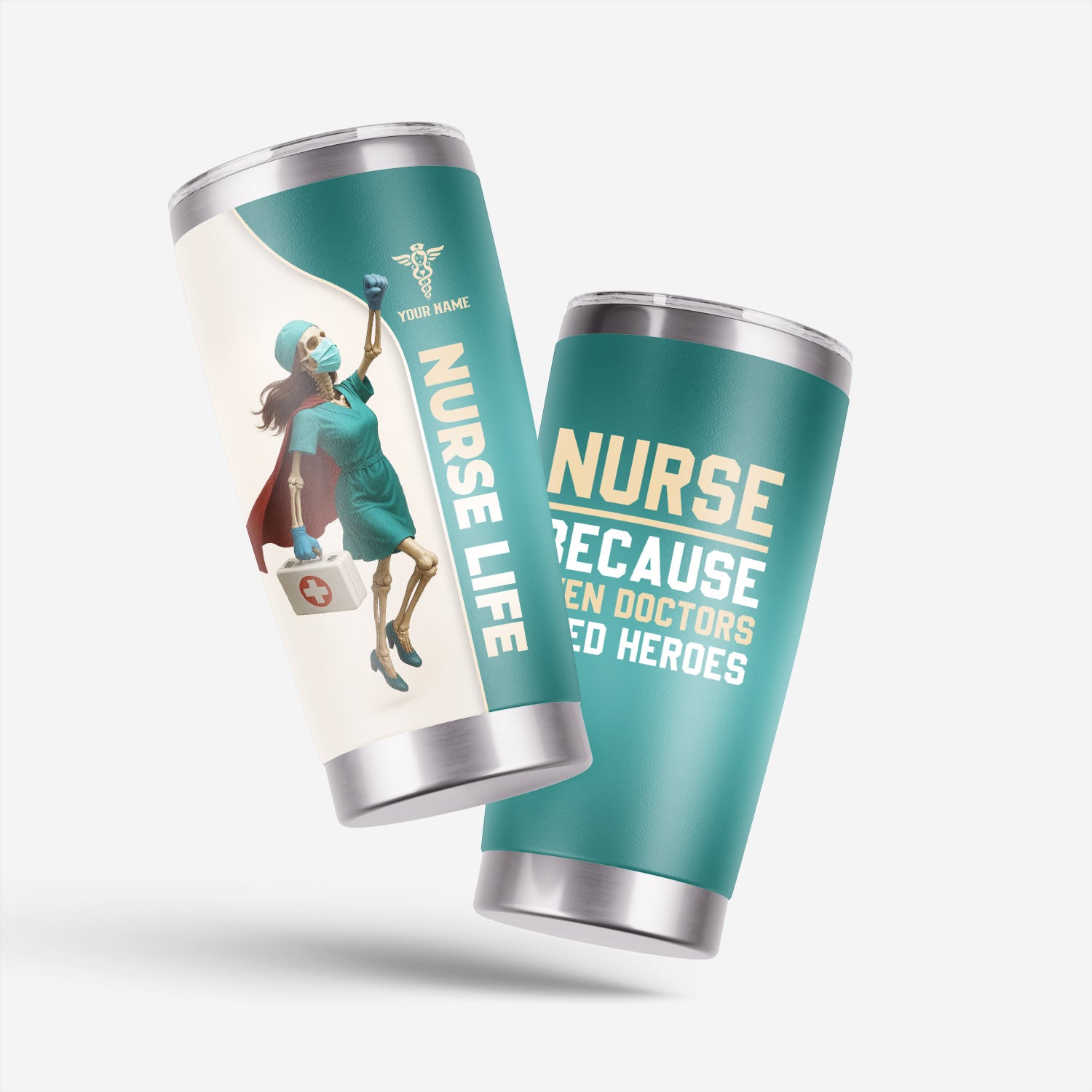 Nurse Superhero Tumbler - Personalized Skeleton Nurse Travel Mug - Custom Gift for RN, LPN, CNA