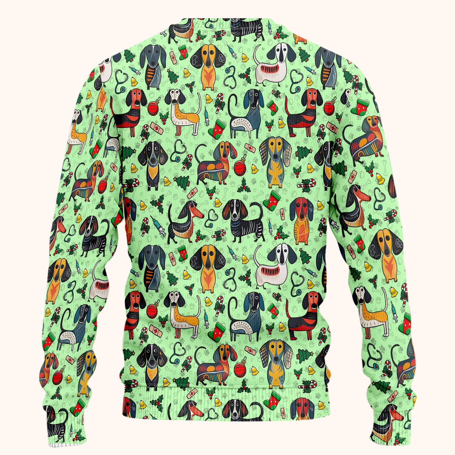 Dachshund Christmas Scrub Set - Cute Wiener Dog Pants and V Neck Top - Holiday Medical Uniform