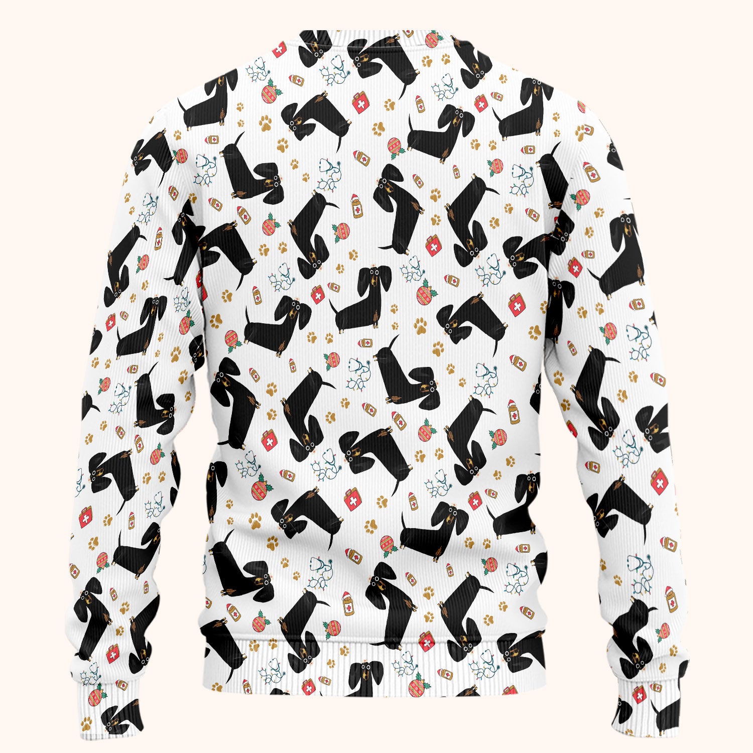 Funny Wiener Dog Scrub Sets for Nurses - Cute Black Dachshund Pants and V Neck Top - Dog Lover Nursing Uniform Gift for Women