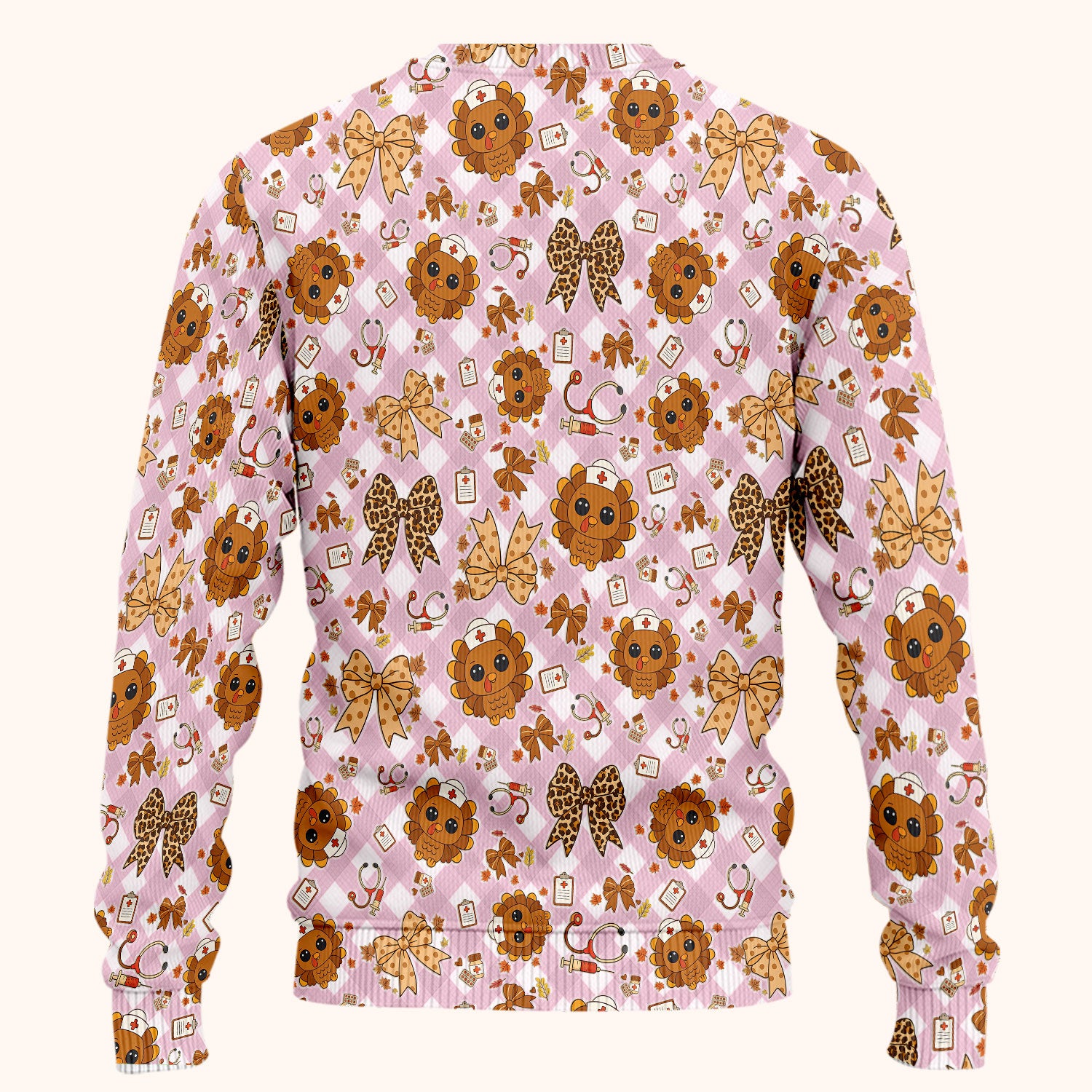 Thanksgiving Turkey Scrub Set for Nurses - Cute Fall Leaves and Bow Scrubs Pants and V Neck Top - Autumn Nursing Gift for Her