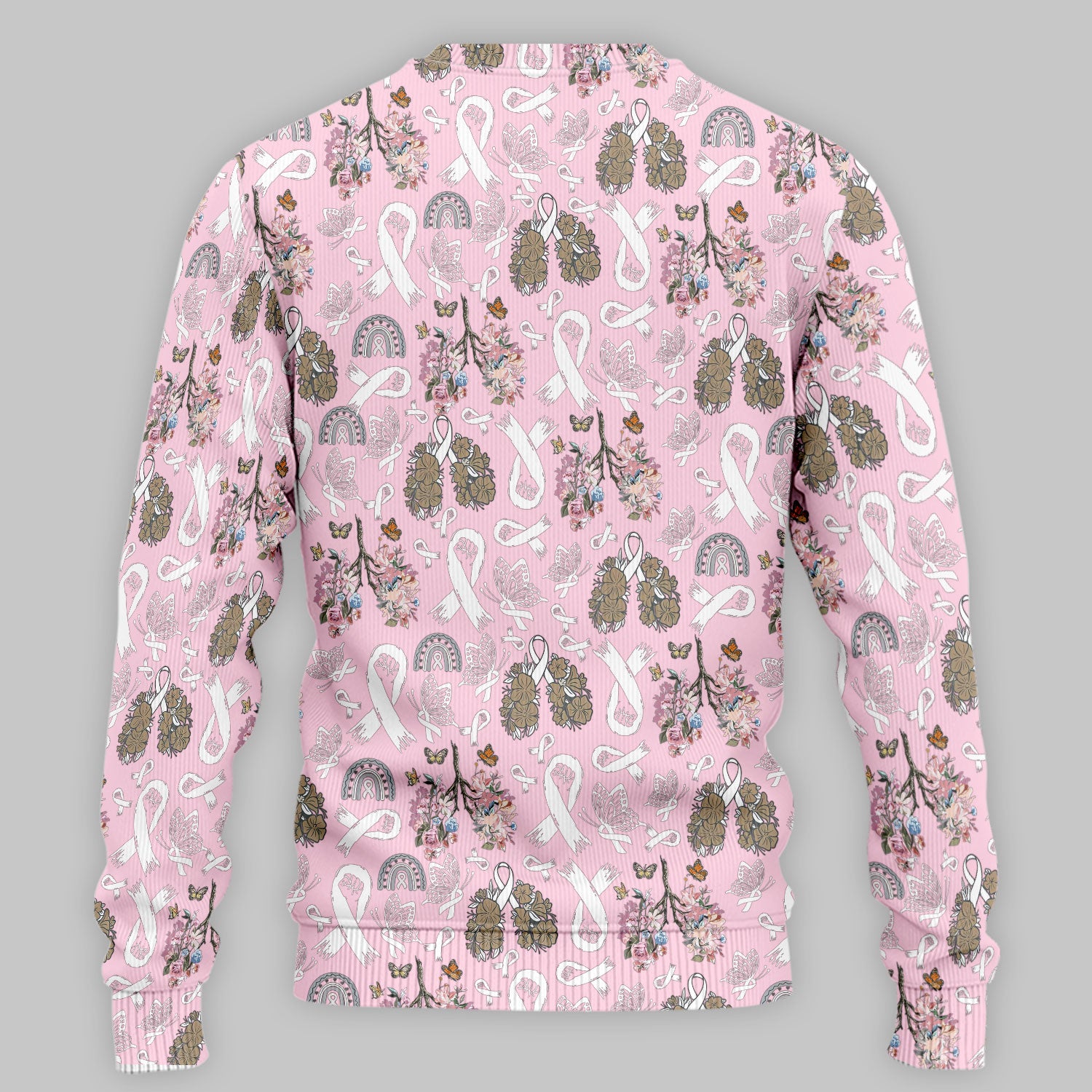 Lung Cancer Awareness Scrub Sets for Nurse - White Ribbon Butterfly Floral Scrub Pants and V Neck Top - Breathable Med Uniform for Women