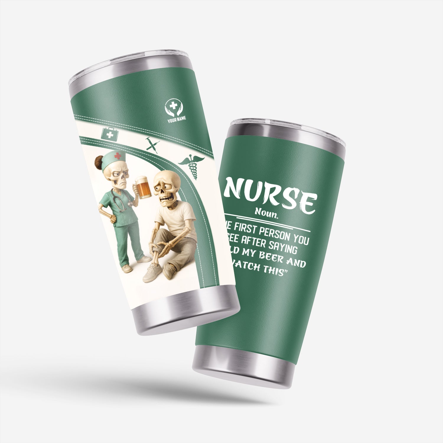 Funny Nurse Coffee Tumbler for Women - Skeleton Beer Joke Cup for RN CNA LPN - Personalized Gift for Medical Professionals