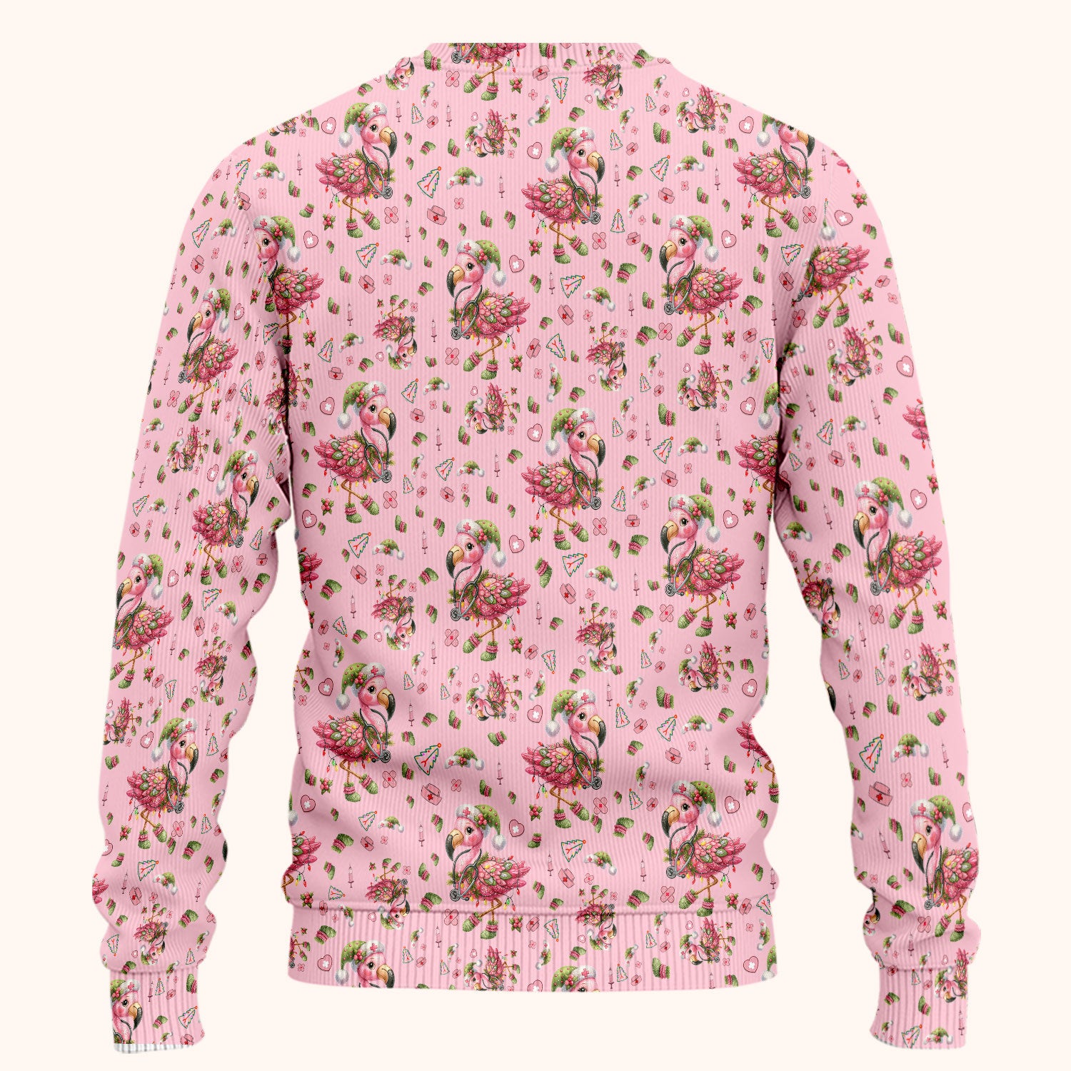 Pink Flamingo Christmas Scrub Set - Cute Flamingo Scrubs Pants and V Neck Top - Fun Christmas Medical Uniform