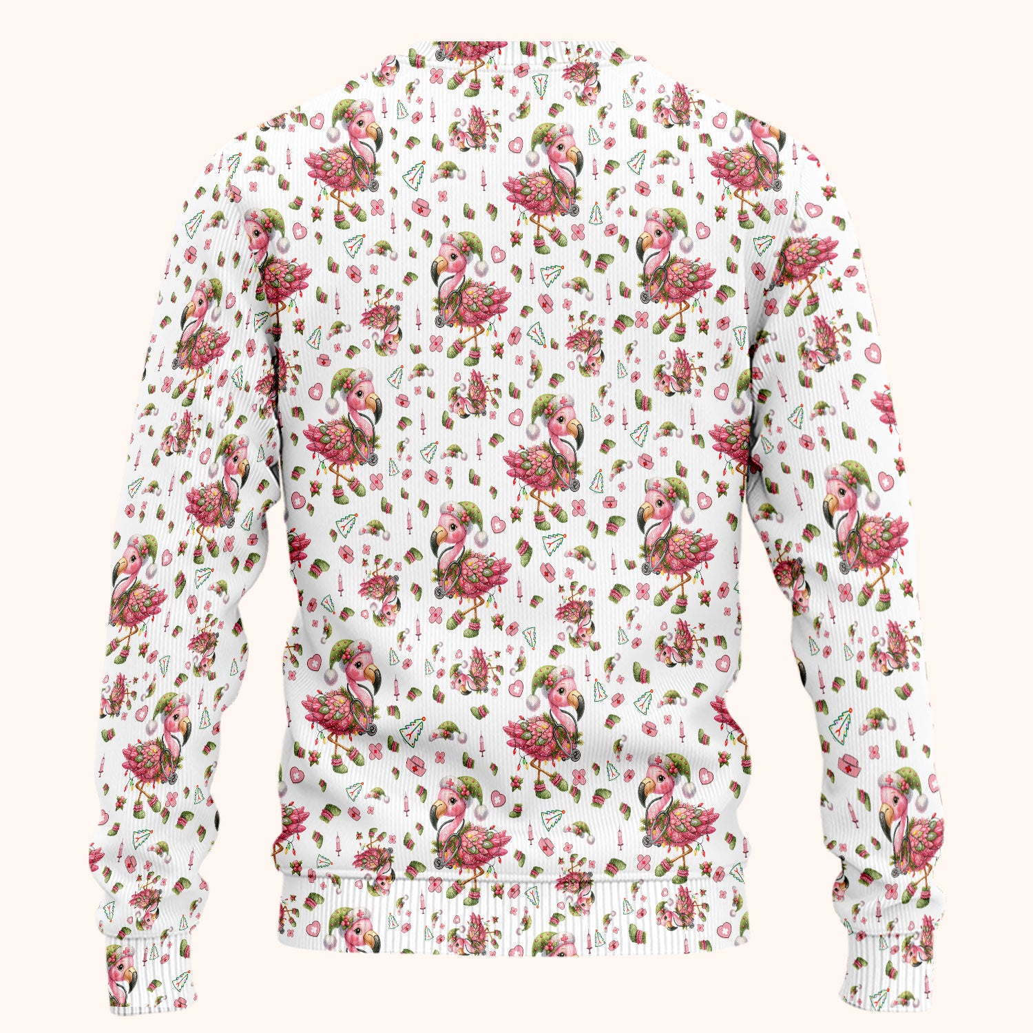 Pink Flamingo Christmas Scrub Set - Cute Flamingo Scrubs Pants and V Neck Top - Fun Christmas Medical Uniform