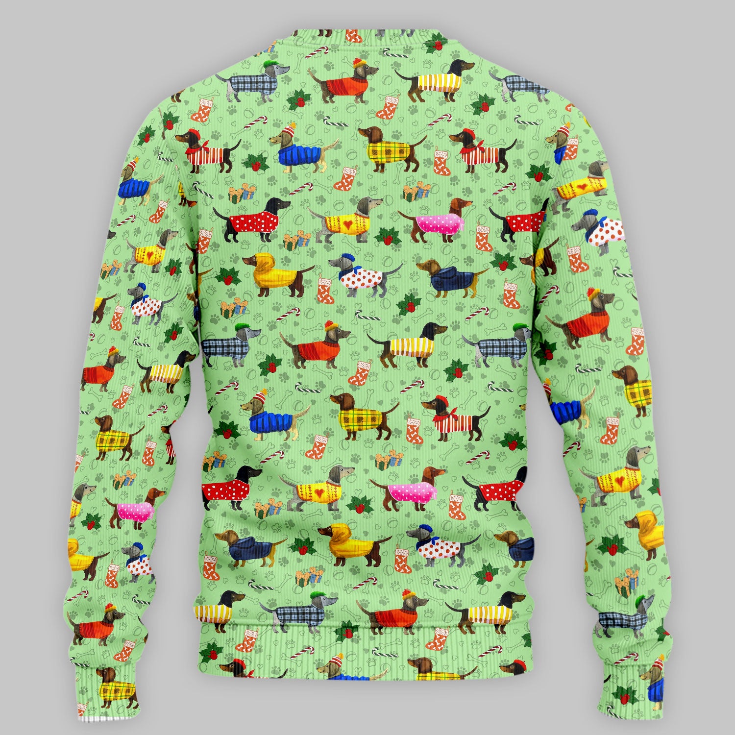 Dachshund Women Scrub Sets - Funny Wiener Dog Paw Prints Nurse Uniform - Comfortable Nursing Pants V Neck Shirt - Holiday Ugly Sweater