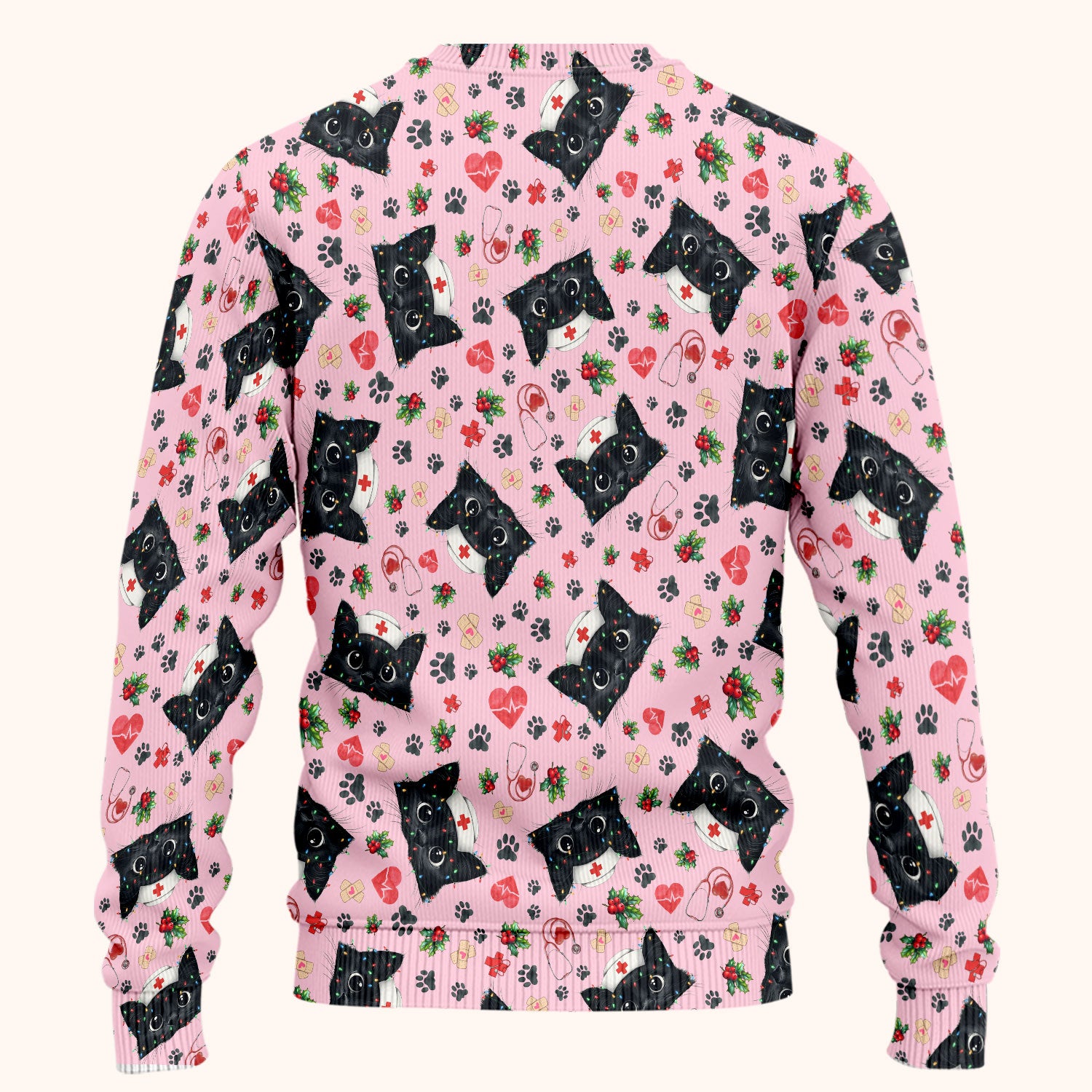 Funny Cats Scrub Set for Nurses - Black Kittens Christmas Scrubs Pants and V Neck Top - Jolly Medical Uniform Gift for RN CNA LPN