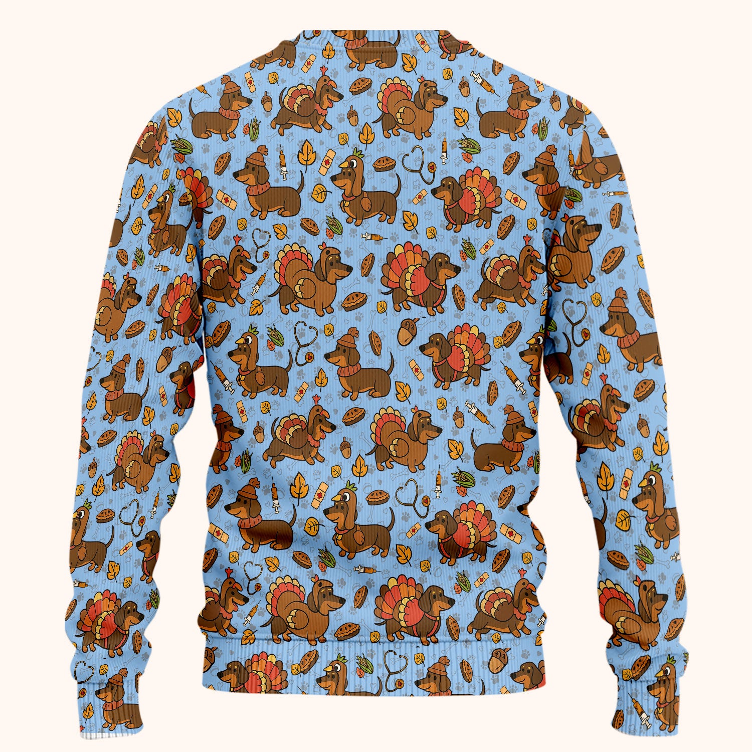 Thanksgiving Wiener Dog Scrub Set - Funny Dachshund Turkey Scrubs Pants and V Neck Top - Fall Winter Gift for Women