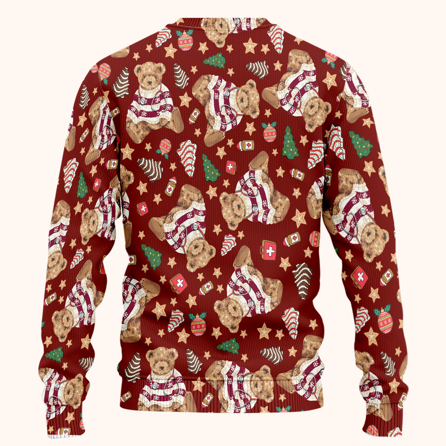Teddy Bear Christmas Scrub Set - Festive Scrubs Pants and V Neck Top for Women - Gift for Nurses RN CNA LPN