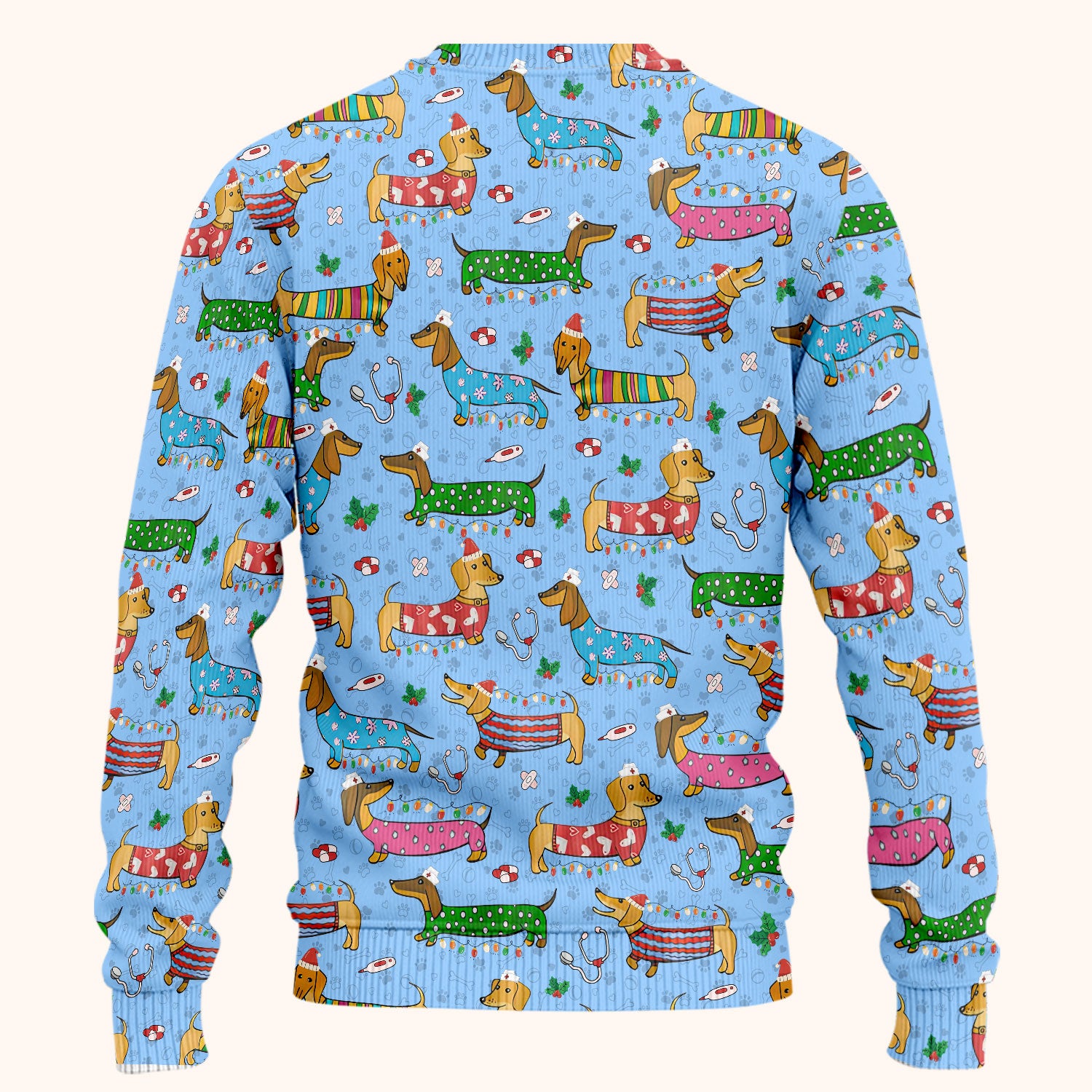 Christmas Dachshund Scrub Set for Nurses - Cute Wiener Dog in Holiday Outfit - Funny Medical Uniform Gift for Women RN LPN CNA
