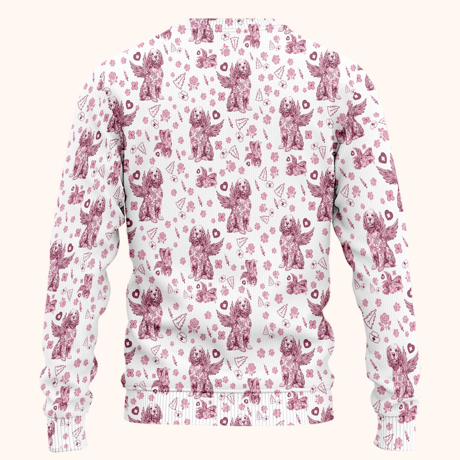 Toile De Jouy Scrub Set for Nurses - Angel Puppy Medical Uniform - Floral Dog in Heaven Gift for Women, Vet Techs, RN CNA LPN